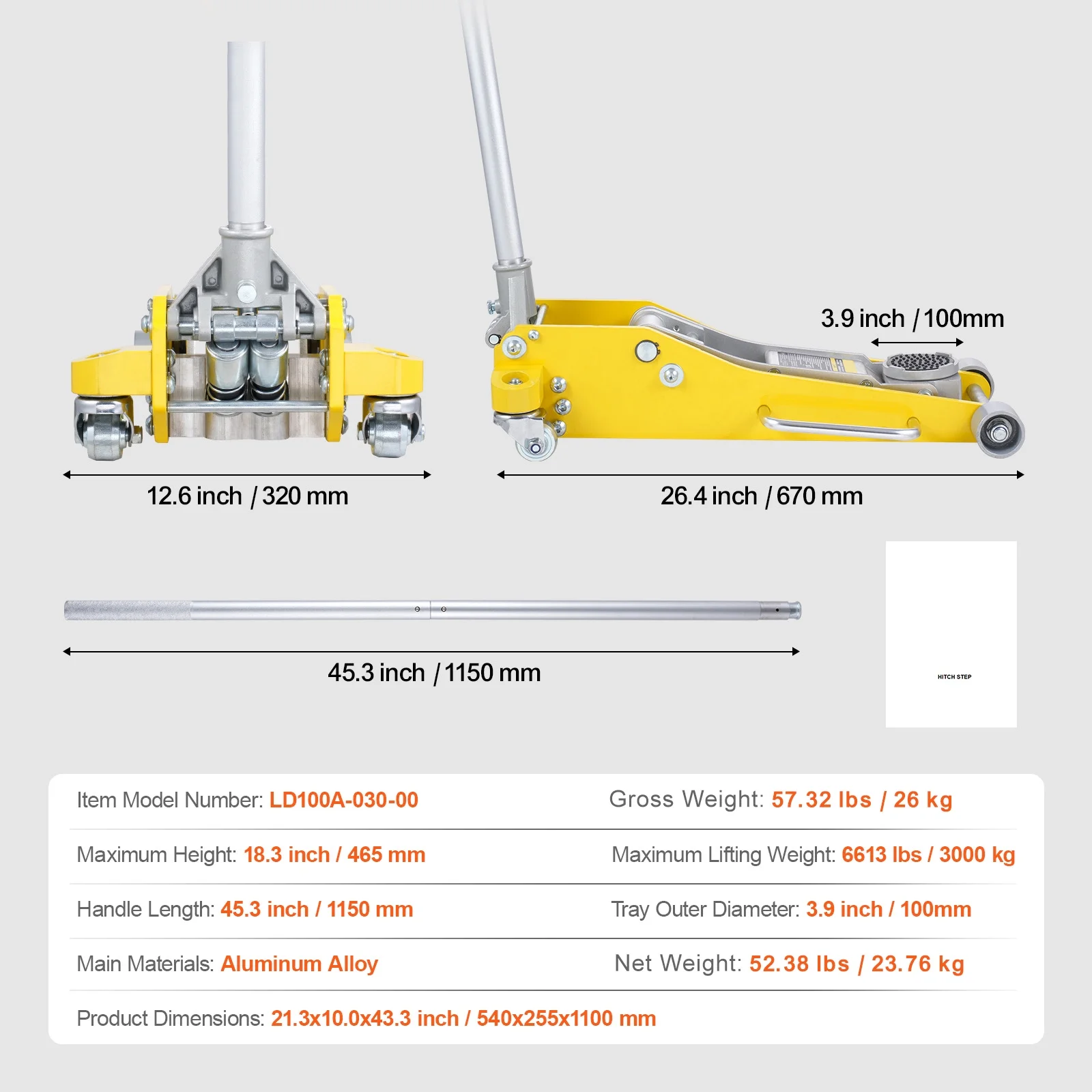 KFFKFF Low Profile Floor Jack, 3 Ton Capacity, Dual Piston Fast Lift, Hydraulic Auto Jack, 3.7