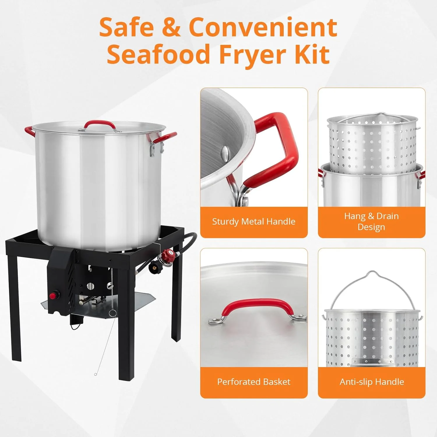 Yesurprise 60 Qt Seafood Boil Pot ACONEE Aluminum Crawfish Boiling Kit with Steam/Boil Basket & Strainer 110000 BTU Propane Jet Burner & Lifting Hook 10 PSI Regulator