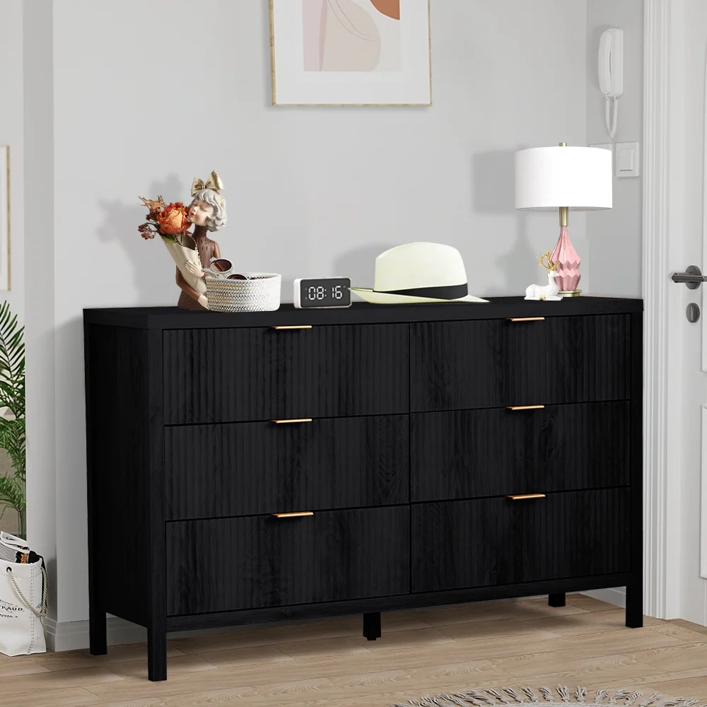 YOCWO Fluted Nightstand for Bedroom Set of 2 , Wood Bedside Table Set of 2 with Drawers, Black