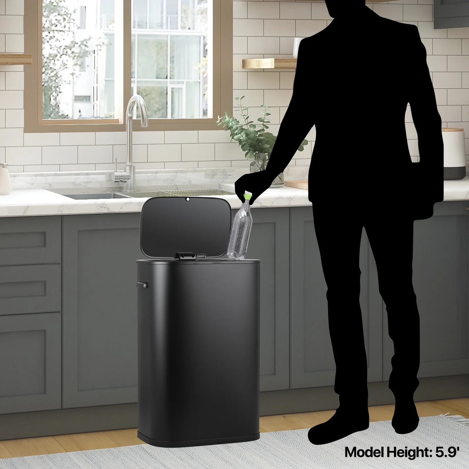MoNiBloom Kitchen Trash Can 14.5 Gallon Garbage Can Automatic Motion Sensor Waste Bin Touchless Trash Can with Lid for Home Bathroom Office, Silver