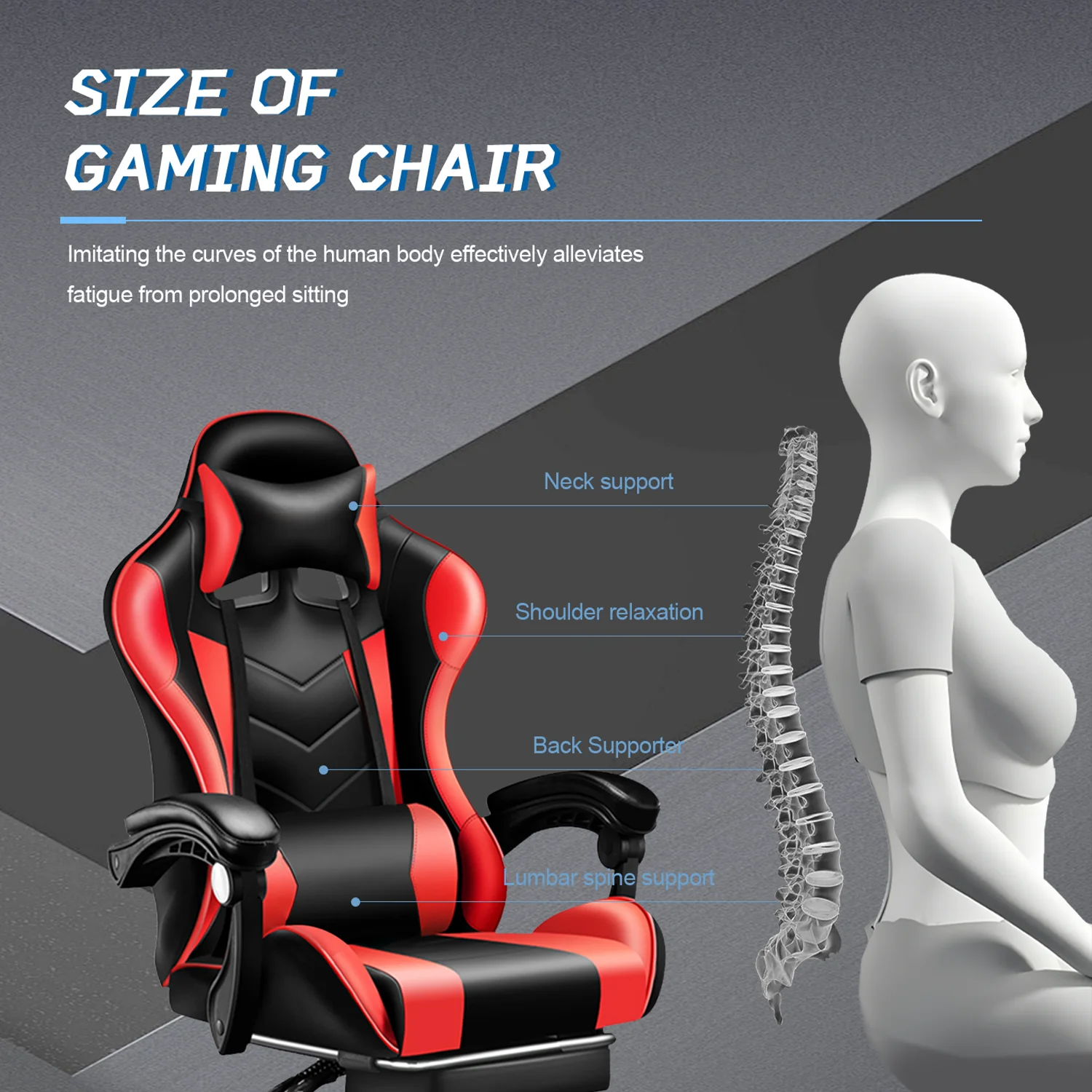 Gaming Chair with Adjustable Footrest,Eighteentek High Back Office Chair with Lumbar Support & Adjustable Headrest Video Game Chairs for Adults Black