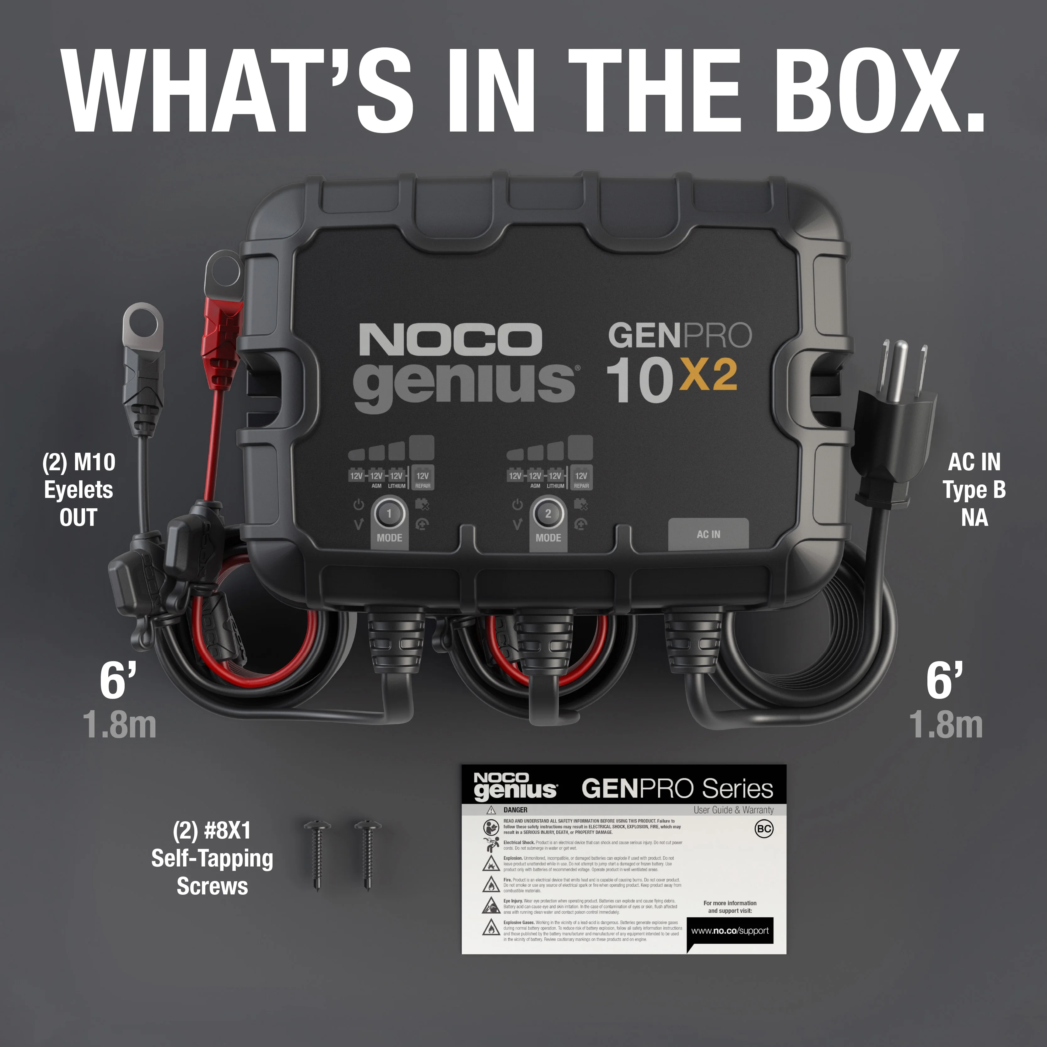 NOCO Genius GENPRO10X2: 2-Bank 20A (10A/Bank) 12V Onboard Battery Charger and Maintainer
