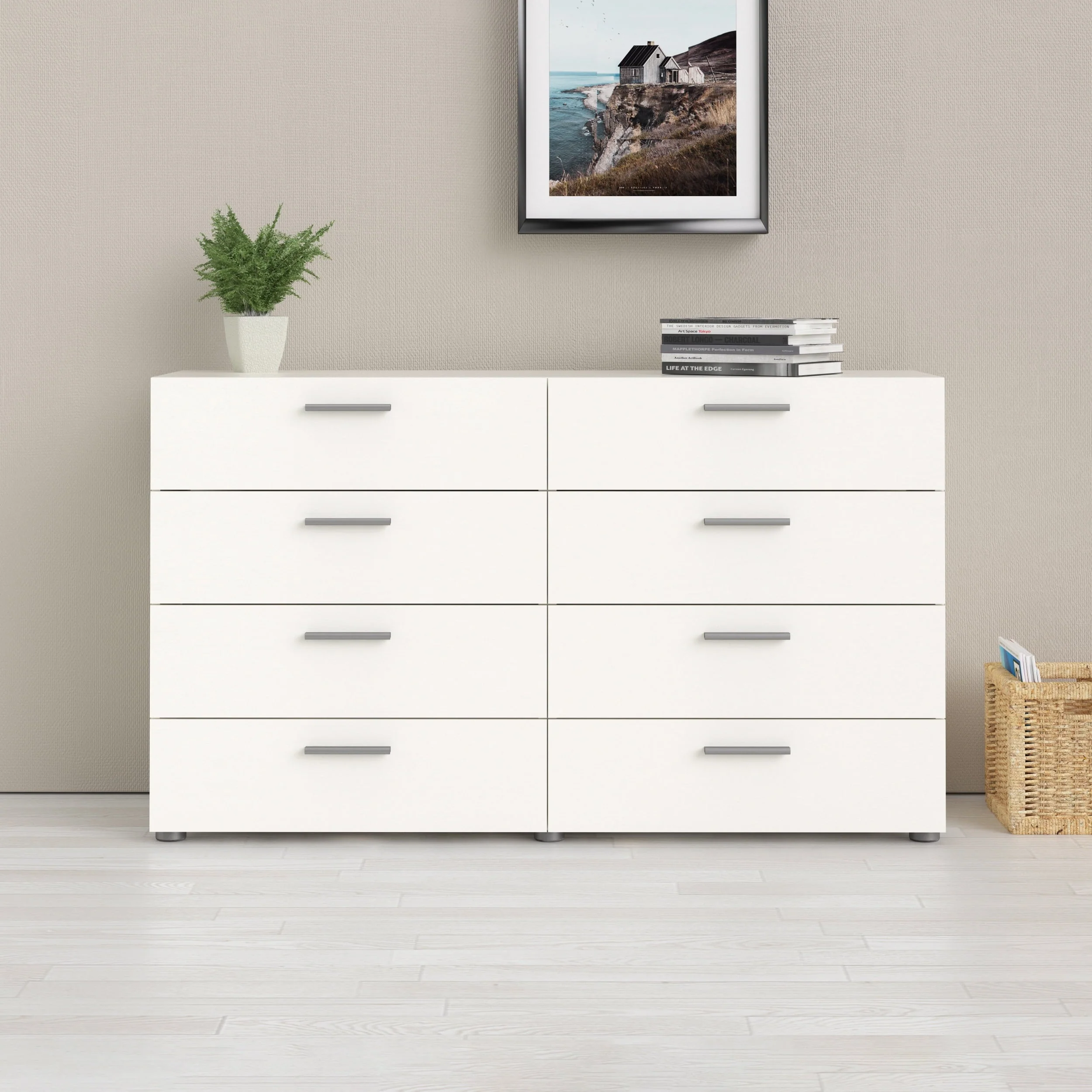 Tvilum Loft 8 Drawer Double Dresser, White Woodgrain