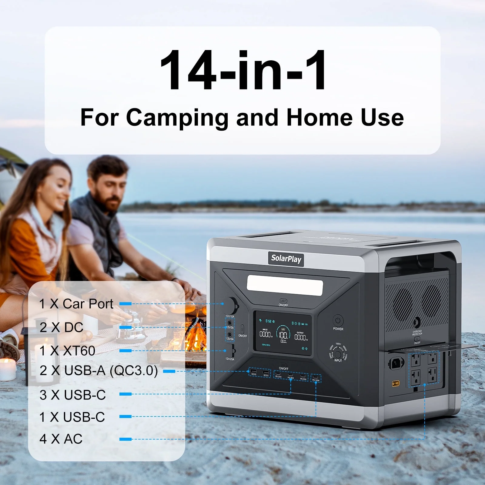 Solarplay 2400W(4800W Peak) Solar Generator, with 400W Solar Panel,2160Wh Portable LiFePO4 Battery Power Station for Camping Home Backup RV