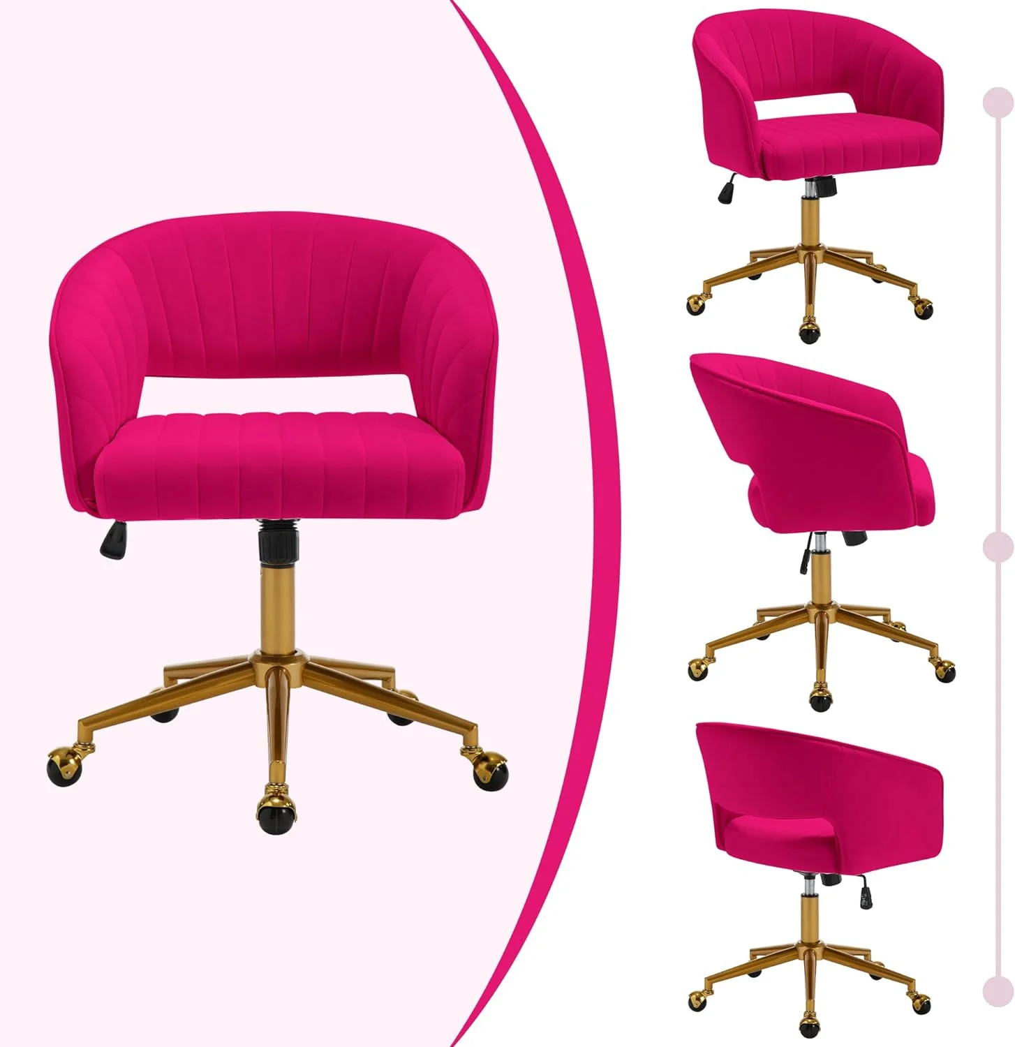 Westice Home Office Desk Chairs, Velvet Task Chair, Height Adjustable Swivel Vanity Chair with Golden Base for Vanity Study, Living Room Computer Room, Beige