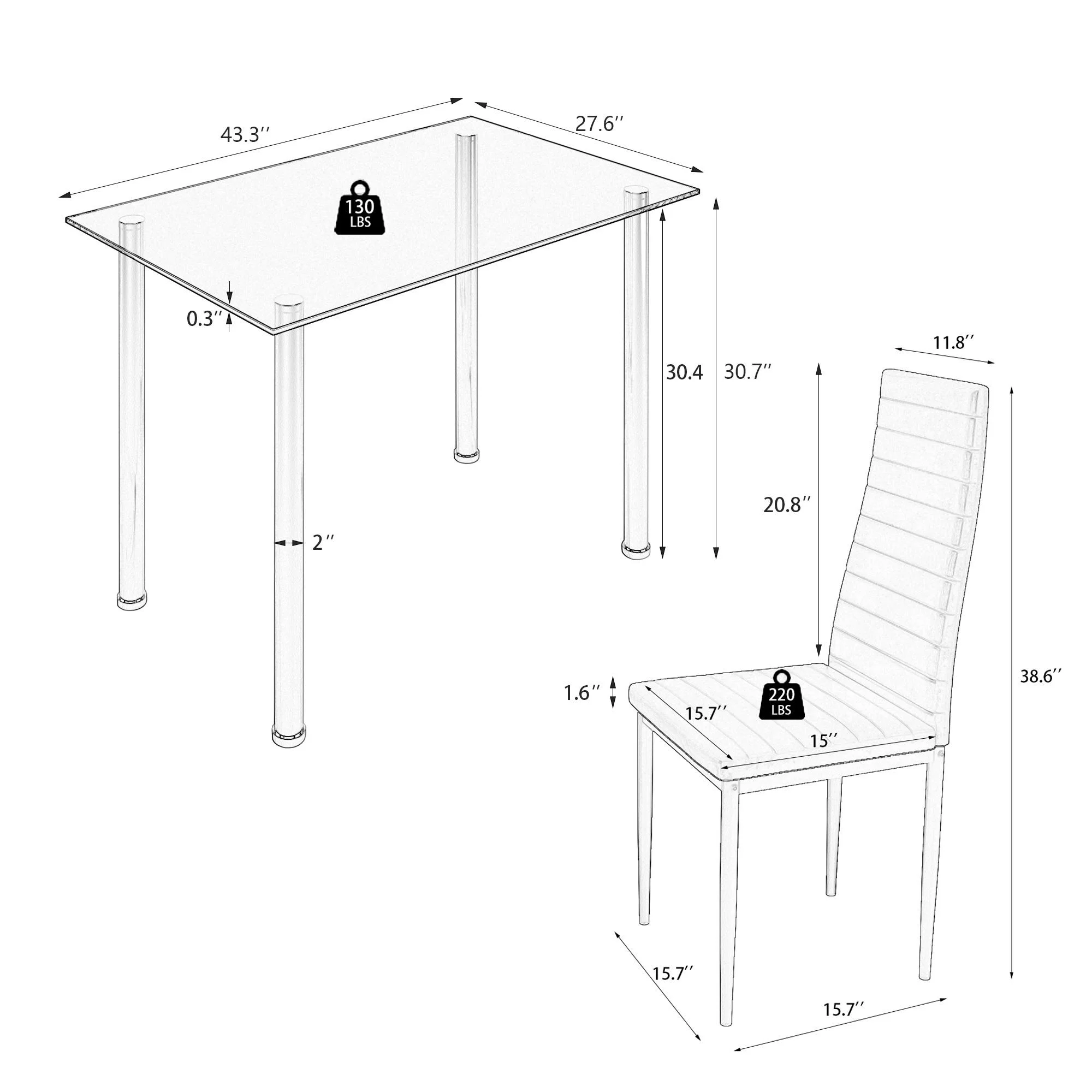 uhomepro White Kitchen Table Set, 5 Pieces Dining Table Set, Tempered Glass Dining Table and Chairs Set for 4, Upgraded Iron Dining Room Table Set with 4 PU Leather Chairs