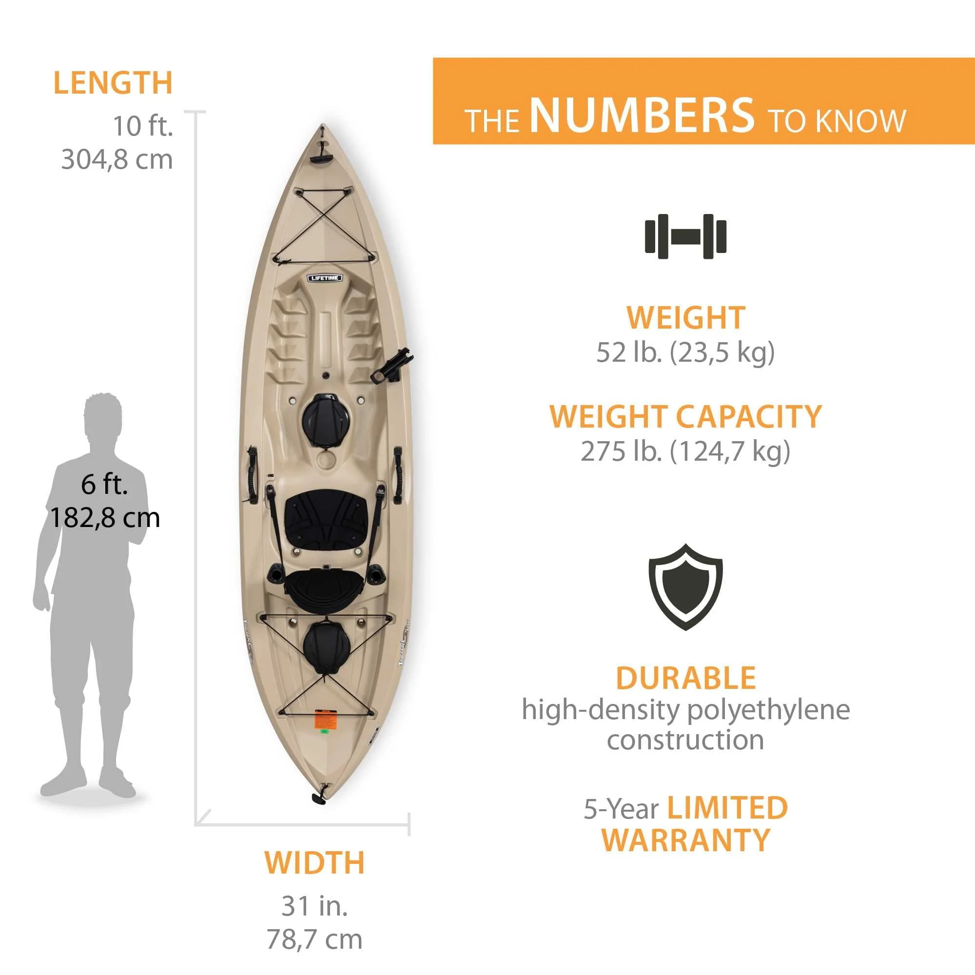 Lifetime Tamarack Angler 10 ft Sit-on-Top Fishing Kayak, Tan (90508)