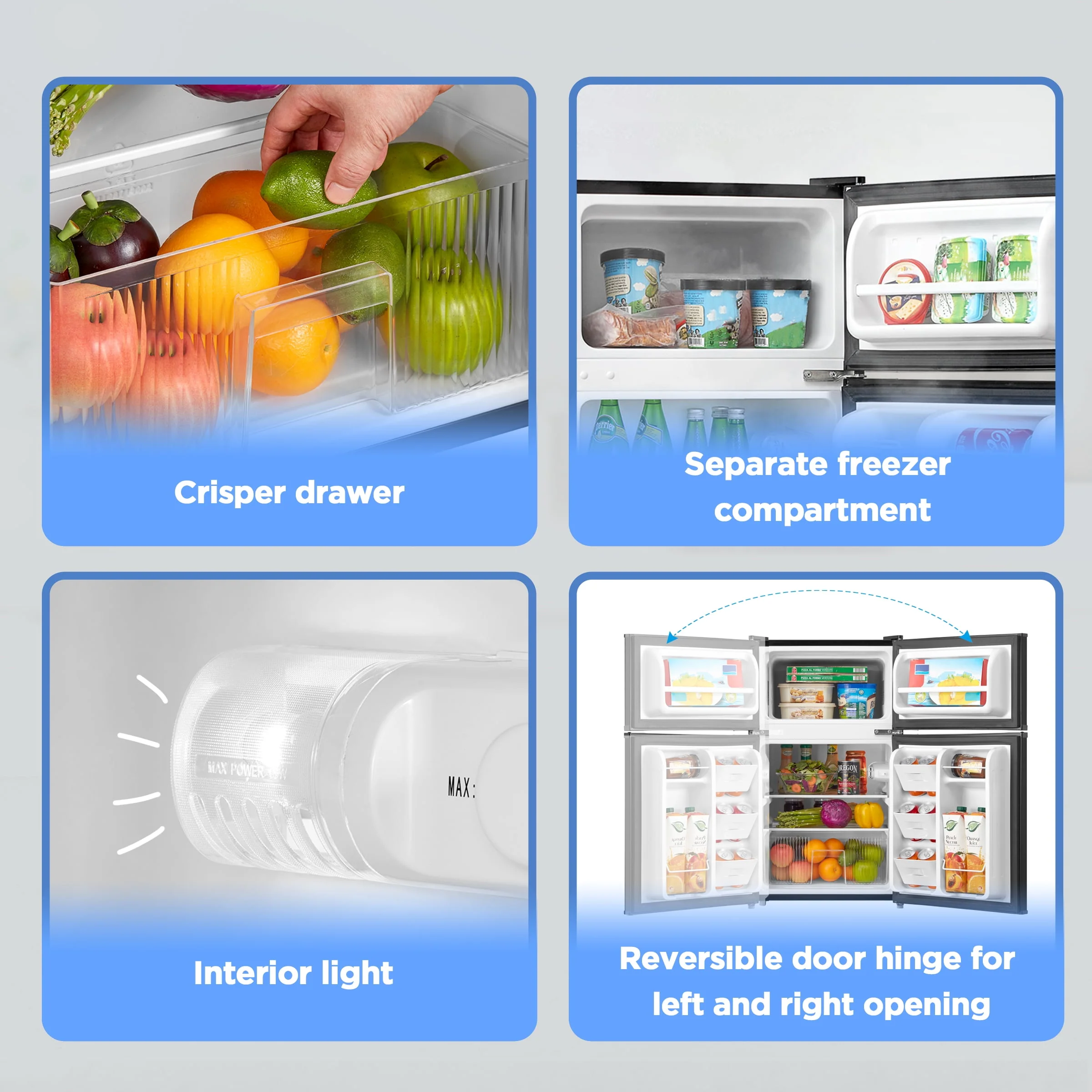 Arctic King 3.2 Cu ft Two Door Mini Fridge with Freezer, Stainless Steel, E-Star, ARM32D5ASL