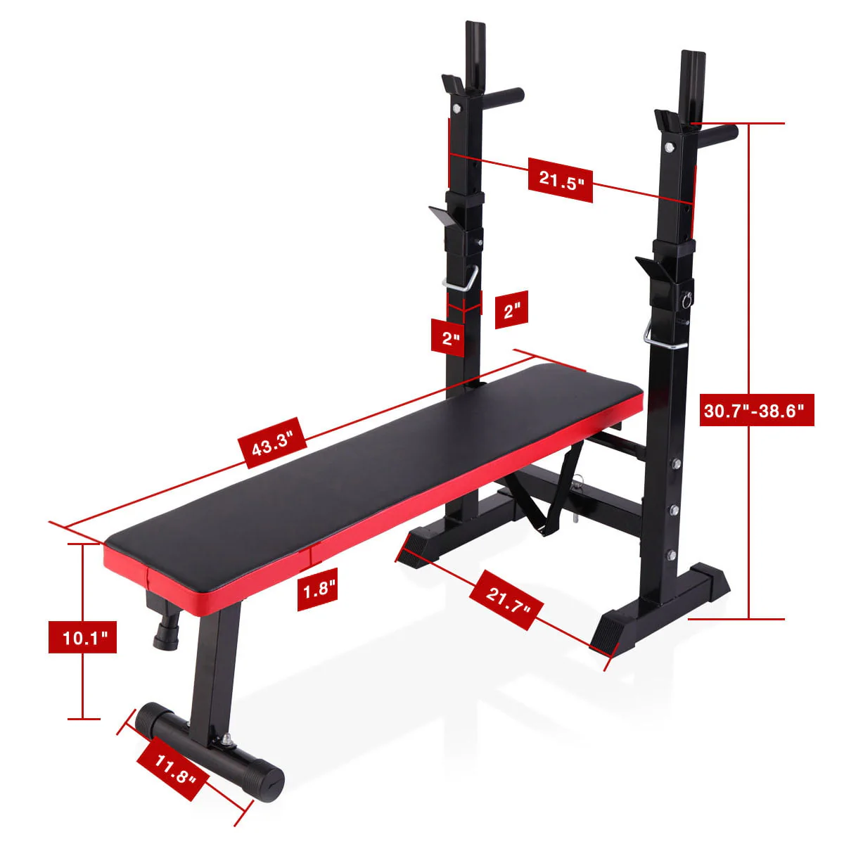 Kepooman Adjustable Folding Fitness Barbell Rack & Weight Bench Set for Home Gym, Strength Training
