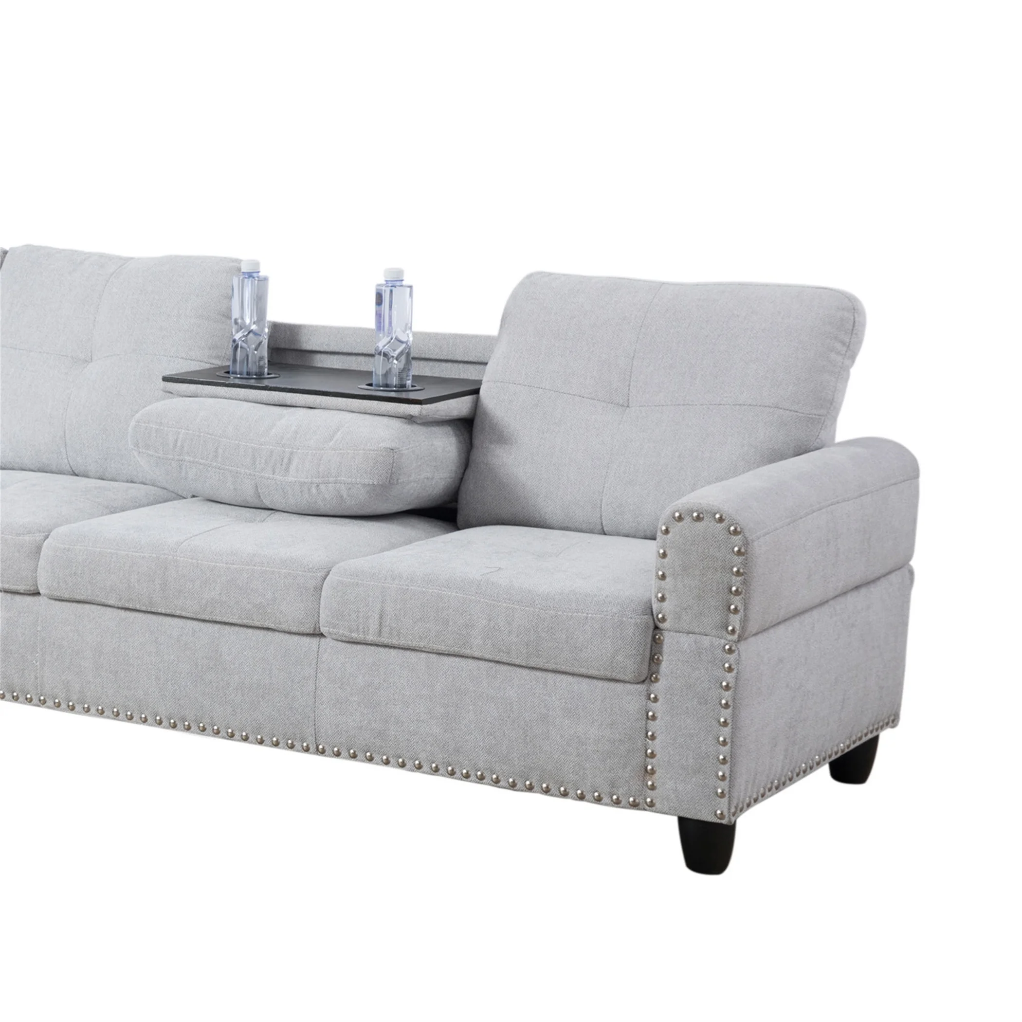 Aukfa 3 Piece Sectional Sofa, Living Room Couch with Storage Ottoman&Cup Holder, Linen, Left Hand, Black Gray