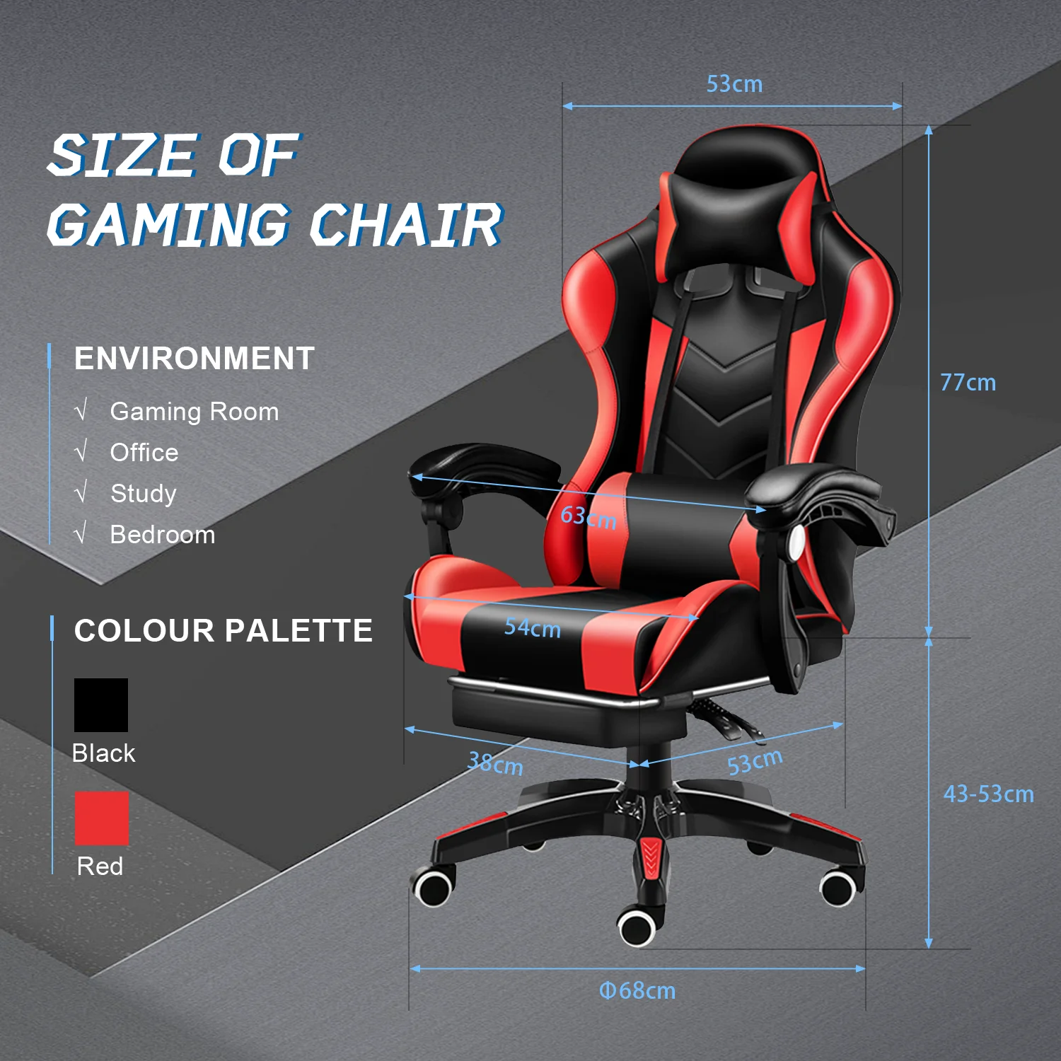 Gaming Chair with Adjustable Footrest,Eighteentek High Back Office Chair with Lumbar Support & Adjustable Headrest Video Game Chairs for Adults Black