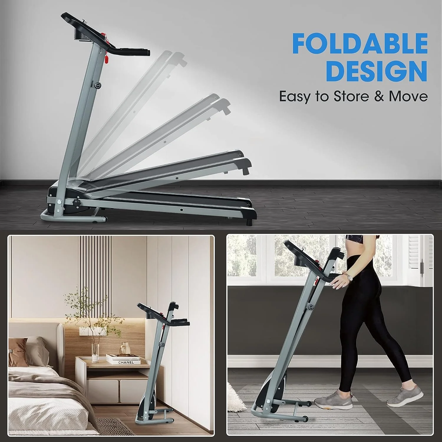 SWERTOY 2.0HP Treadmill for Home Folding 240lb Weight Capacity Walking Jogging Exercise Machine Health & Fitness Fixed Incline with HD Screen 3 Gear Adjustment Shock Absorber Running Belt