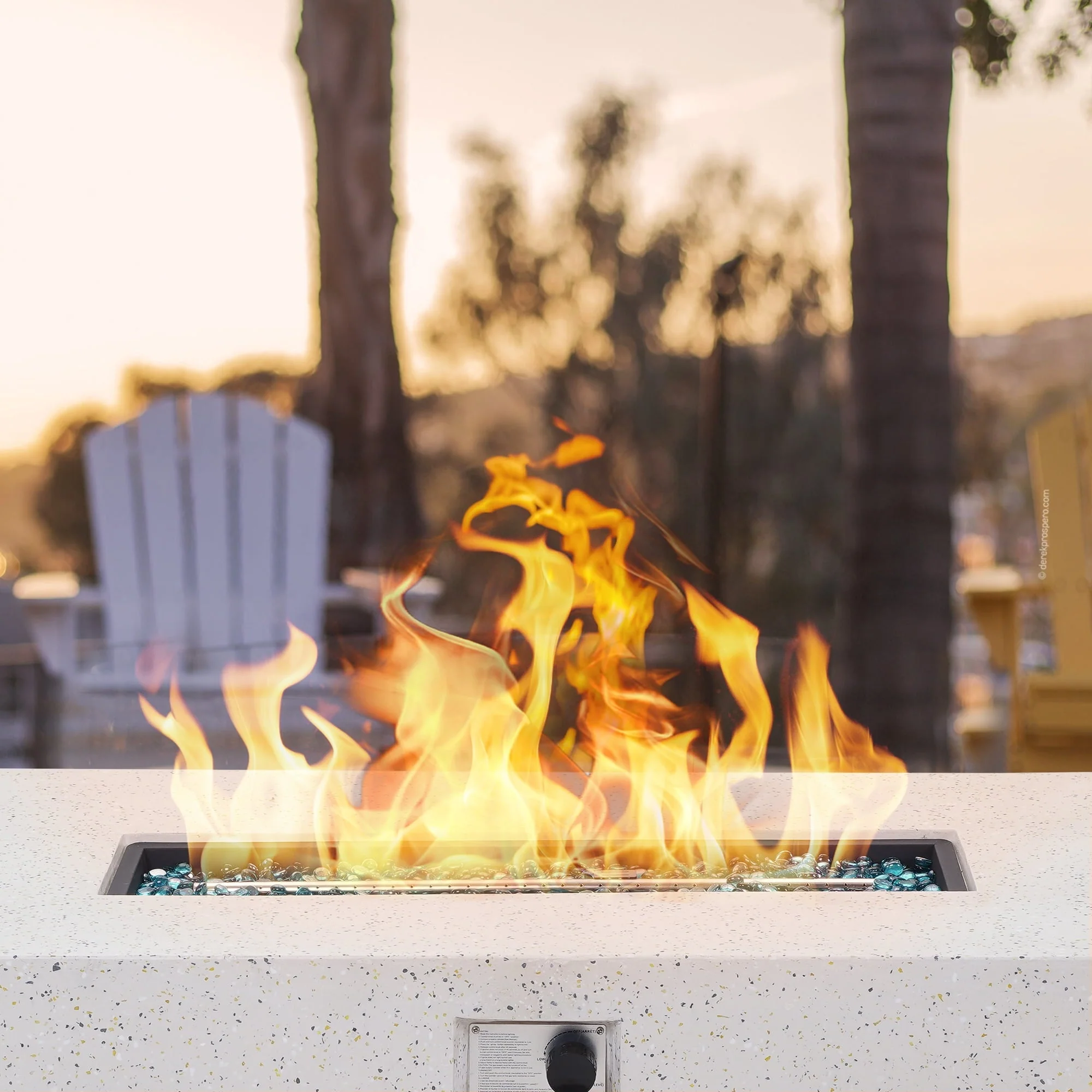 ESSENTIAL LOUNGER 56 inch Concrete Propane Fire Pit Table, 50,000 BTU Outdoor Firepit Rectangular Table for Garden＆Patio, with Propane Tank Metal Stand, Fire Glass Beads and Waterproof Cover, White