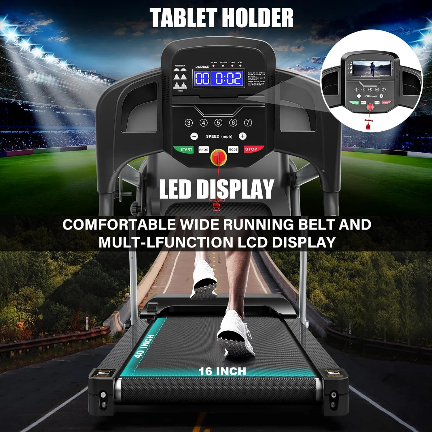 SWERTOY 2.0HP Treadmill for Home Folding 240lb Weight Capacity Walking Jogging Exercise Machine Health & Fitness Fixed Incline with HD Screen 3 Gear Adjustment Shock Absorber Running Belt