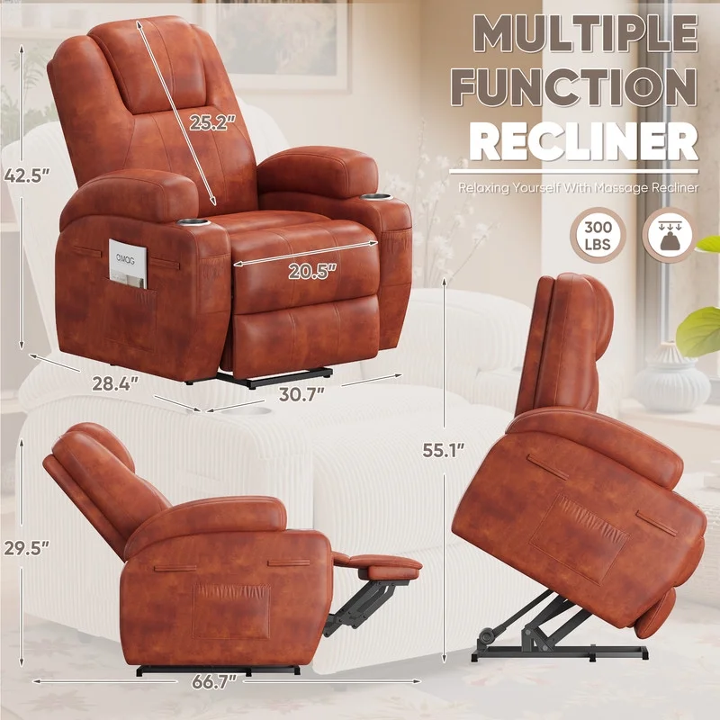 Lacoo power lift electric Massage recliner chair Oversized Single Sofa with Cup Holder for elderly,Black