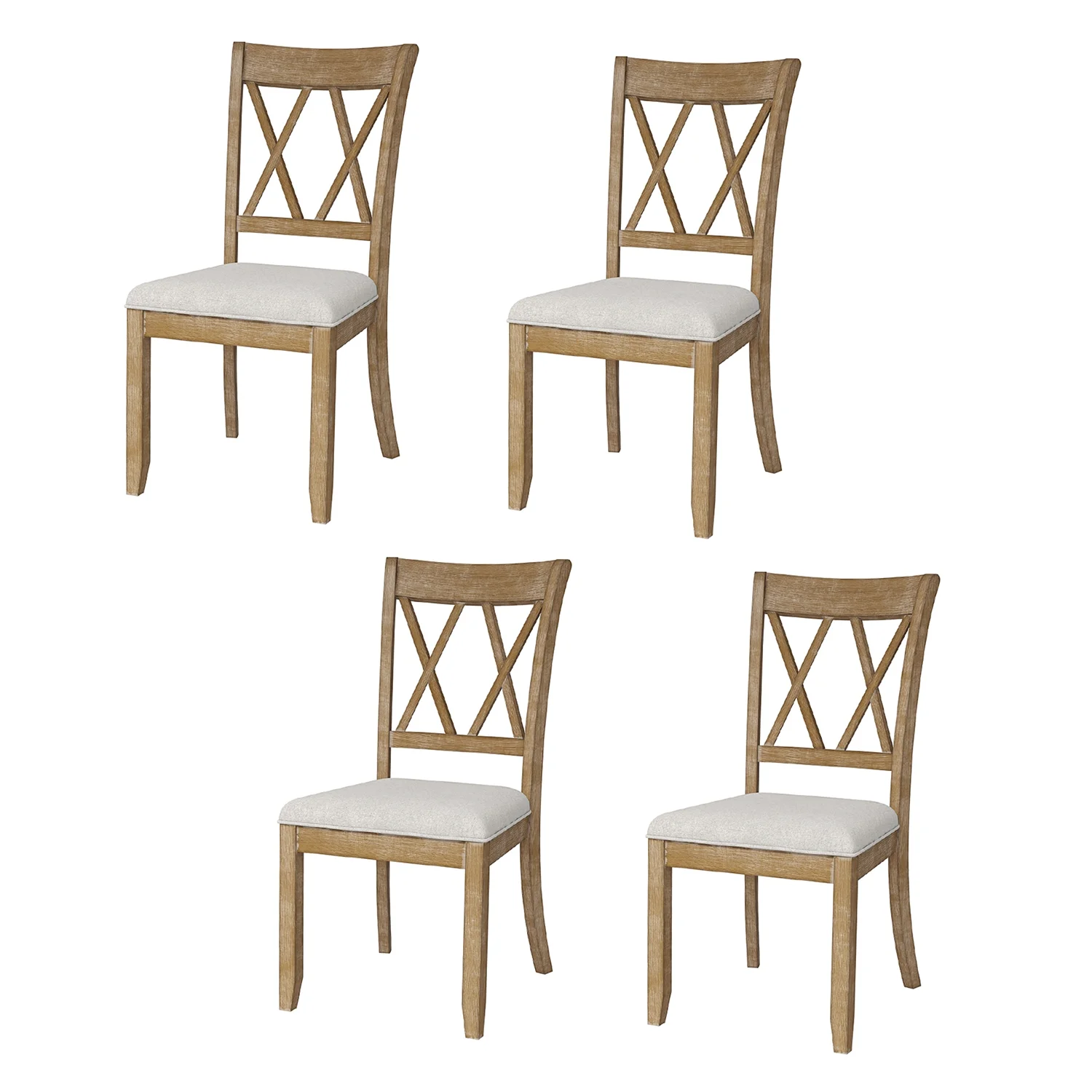 Farmhouse Solid Wood Dining Chairs Upholstered Armless Side Chairs Set of 4 Crossing High Backrest Living Room Kitchen