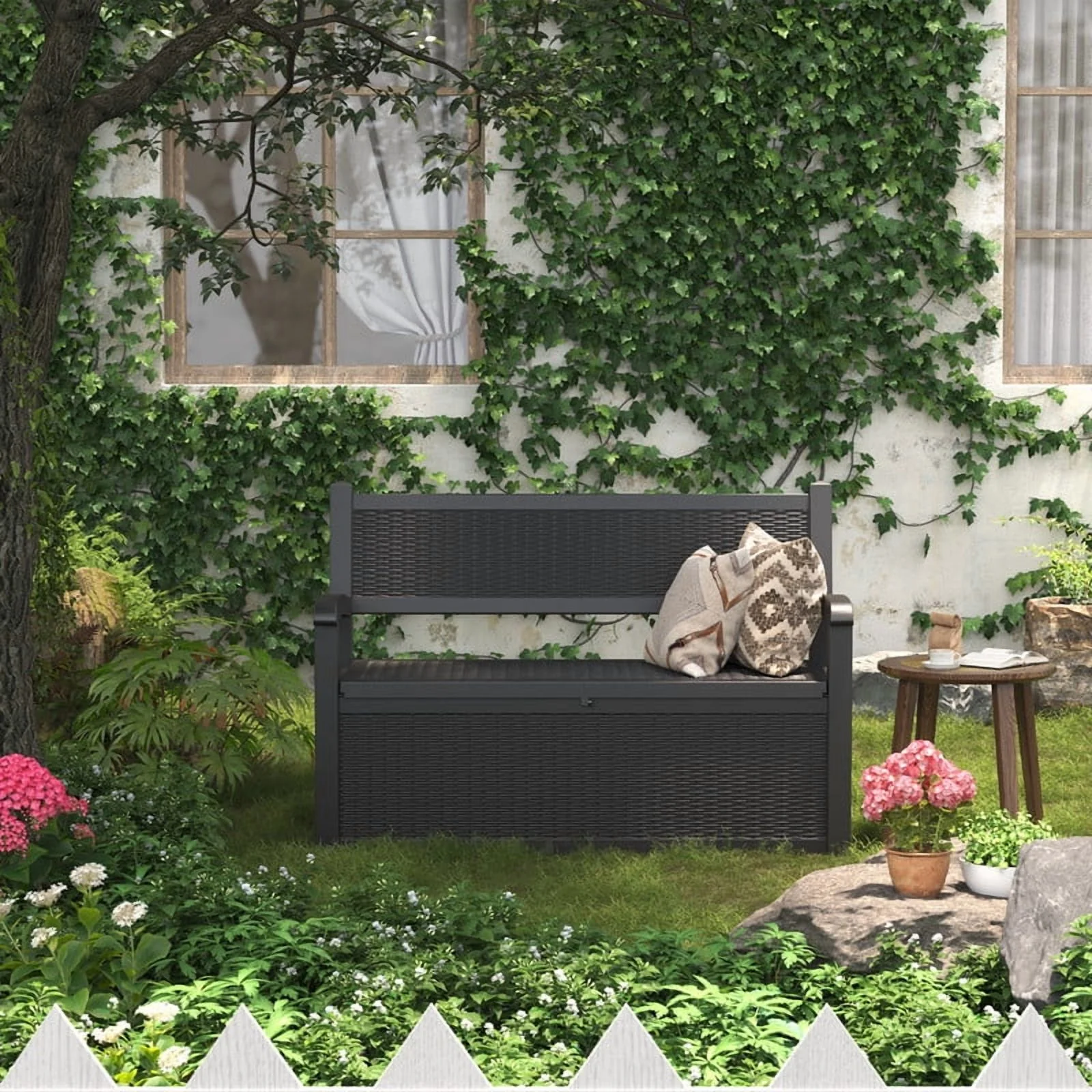 Bifanuo 70 Gallon Storage Bench Deck Box for Patio Furniture with Armrest Bench Outdoor Storage Water-Resistant Deck Box for Garden Tools,Pool Storage and Outdoor Cushions,Grey