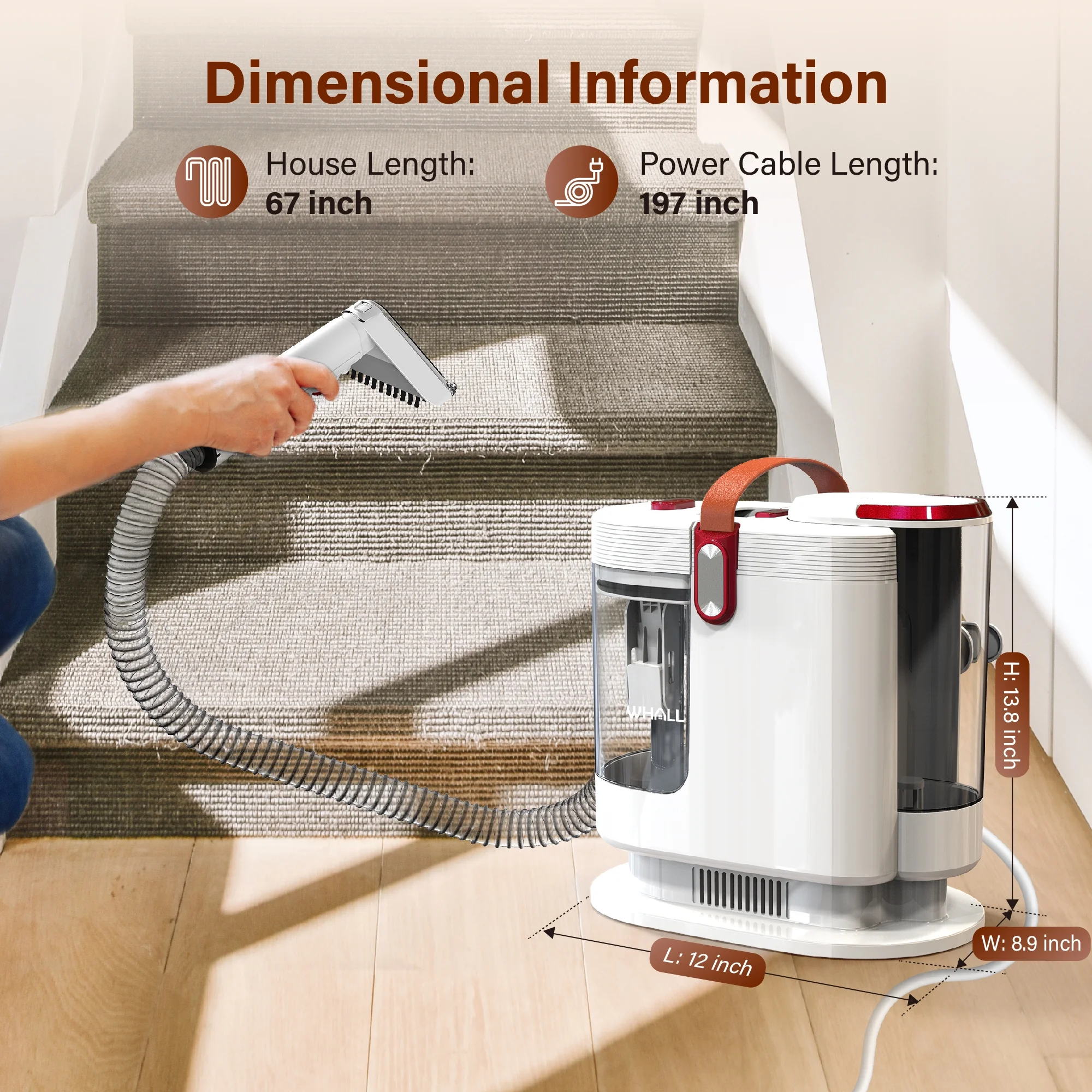 WHALL Portable Carpet Cleaner Machine with Wide Path Tool, Self-Cleaning for Pet Stains and Seats