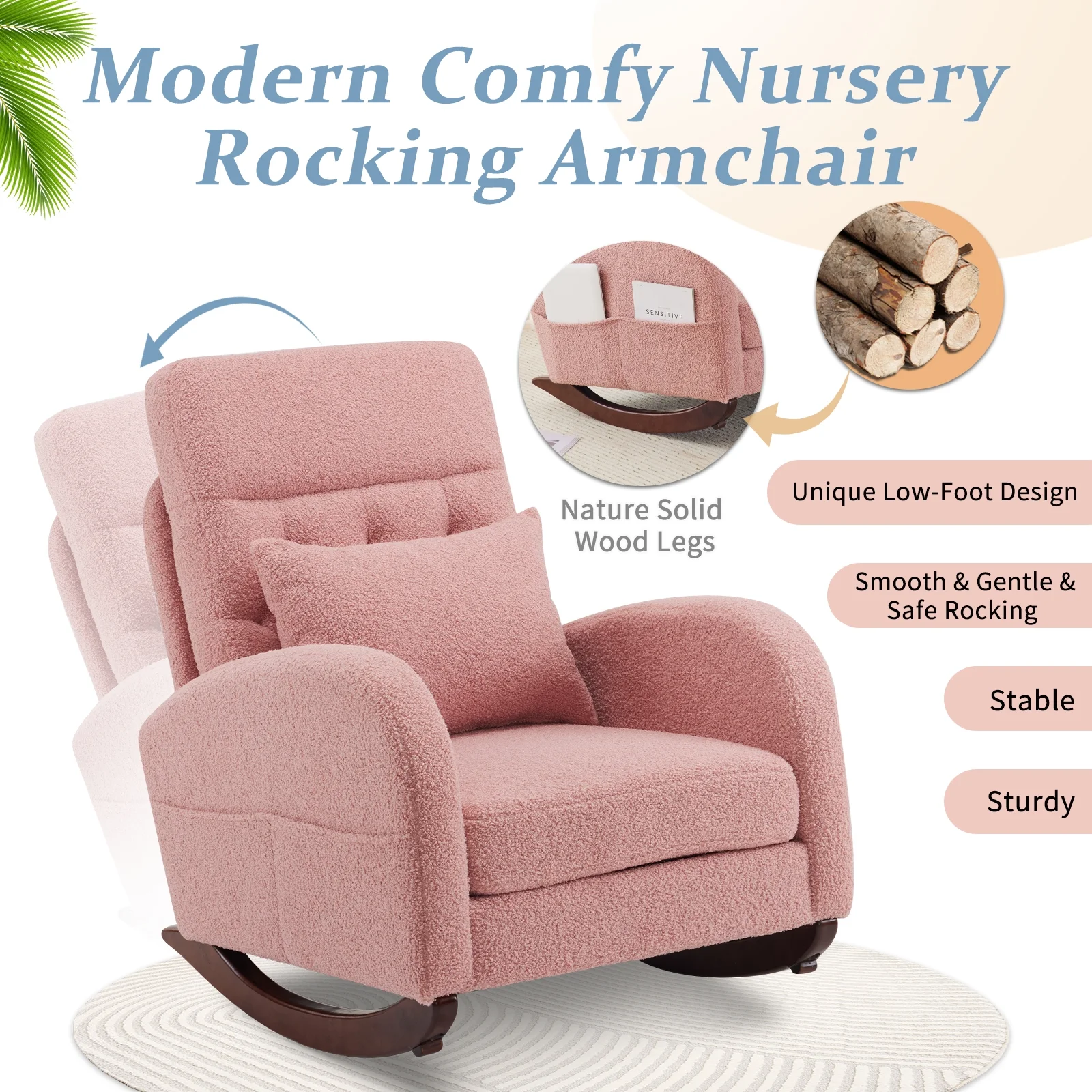 Ktaxon Rocking Accent Chair Glider Reading Chair Comfy Teddy Velvet Upholstered Single Sofa Rocker for Living Room, Nursery, Bedroom Beige