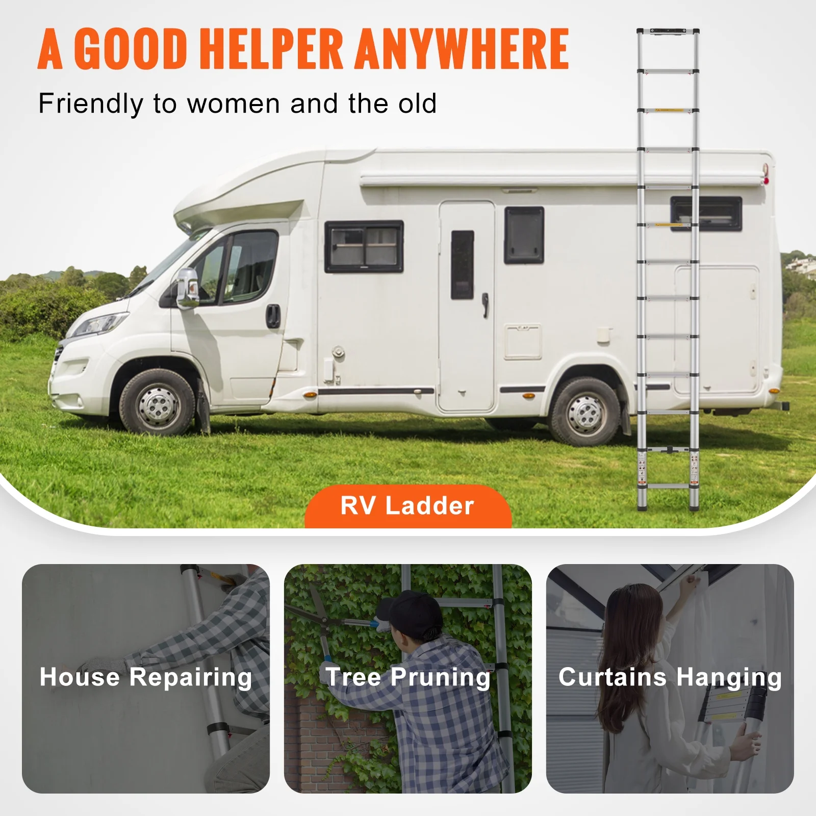 BENTISM 12.5 FT Telescoping Ladder, Aluminum Collapsible Ladder with One-Button Retraction,375 LB Capacity,ANSI Certified | Portable for Home, RV, Loft Use