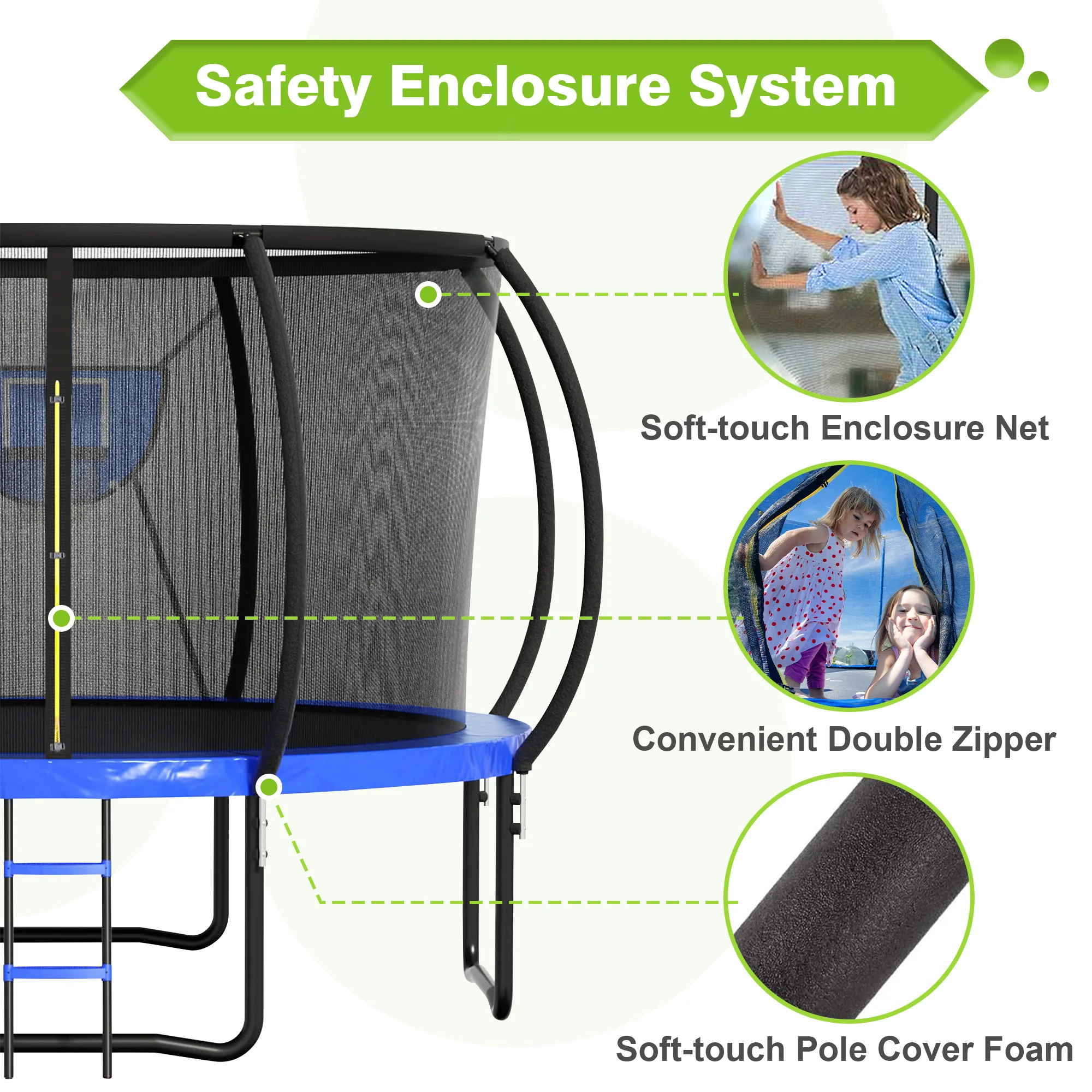GVDV 16FT Outdoor Trampoline for Kids & Adults, Recreational Trampoline w/Ladder & Safety Net