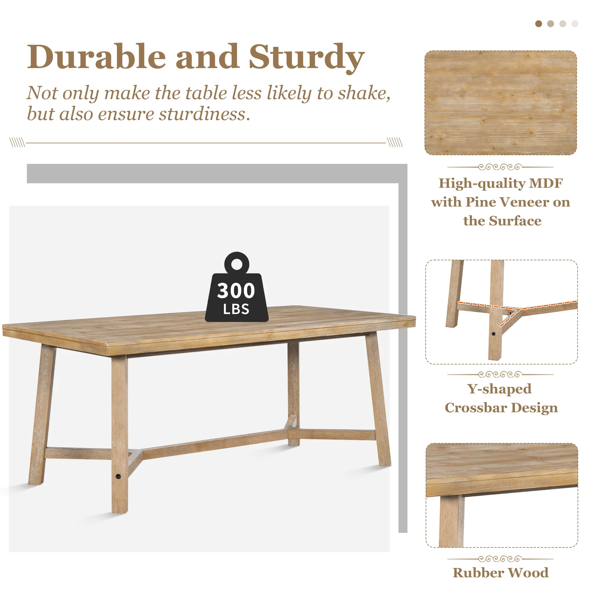 EUROCO 6-Piece Dining Table Set for 6, Retro Dining Set with 4 Upholstered Chairs and 1 Bench,Beautiful Wood Grain Pattern Tabletop for Dining Room and Kitchen,Natural