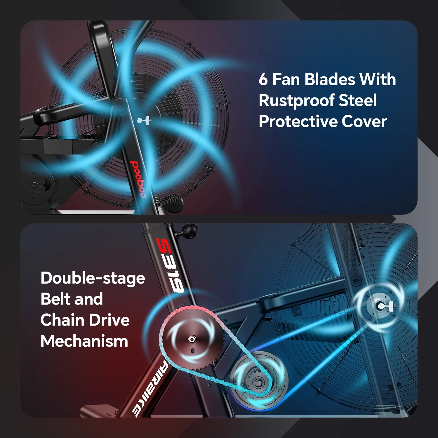 LNOW Commercial Built-in Bluetooth Fan Exercise Bike, Adjustable Air Resistance with Dual-Action Handlebars, Heavy Duty Indoor Cycling Bike for Home Gym Traininning, 350lbs Arm/Leg Cardio Workout