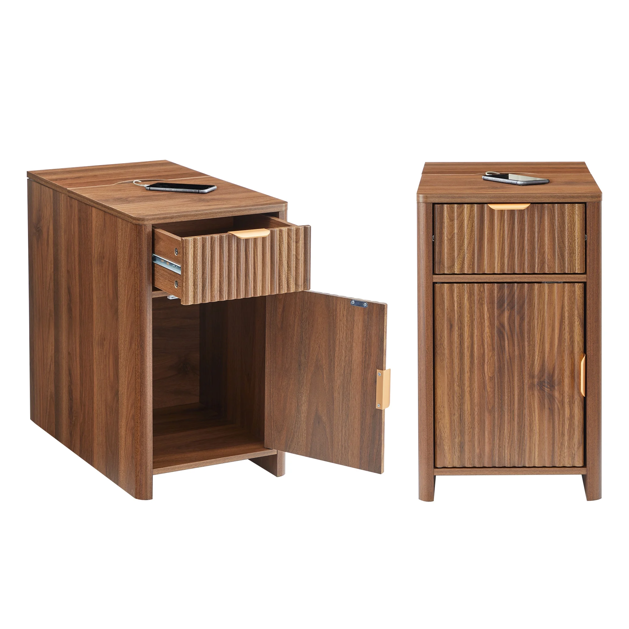 YOCWO Fluted Nightstand for Bedroom Set of 2 , Wood Bedside Table Set of 2 with Drawers, Black