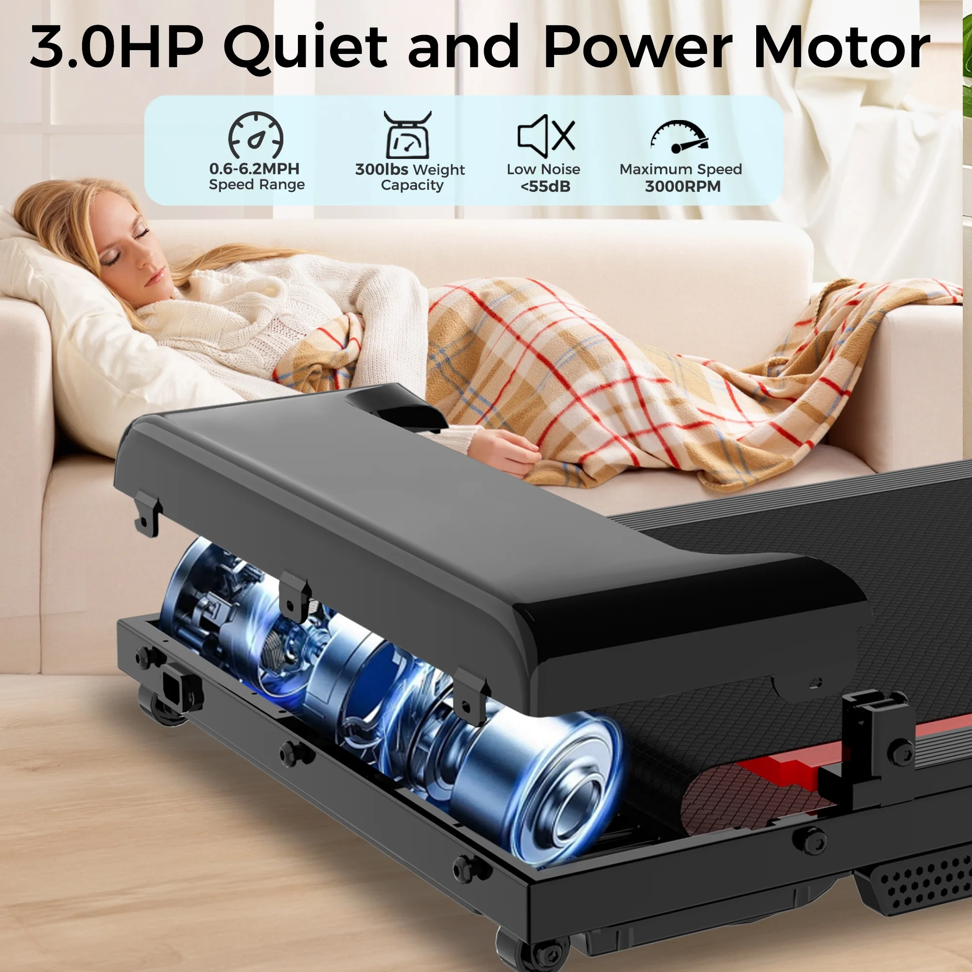 2 in 1 Walking Pad Treadmill, Foldable Treadmills with Handle Bar, 2.5HP Portable Folding Treadmill with Remote Control, Under Desk Treadmill for Home Office, 300lbs, Black