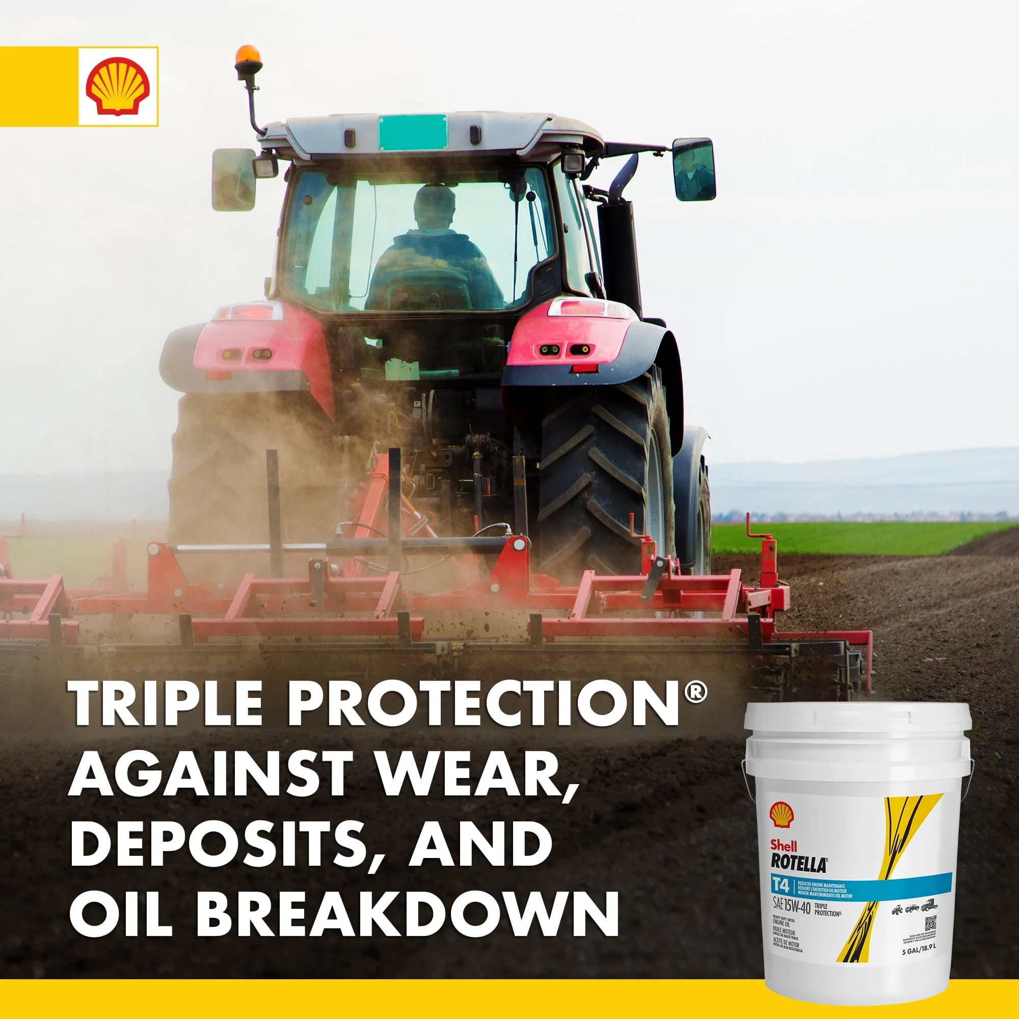 Shell Rotella T4 Triple Protection 15W-40 Diesel Motor Oil, 5 Gallon Pail
