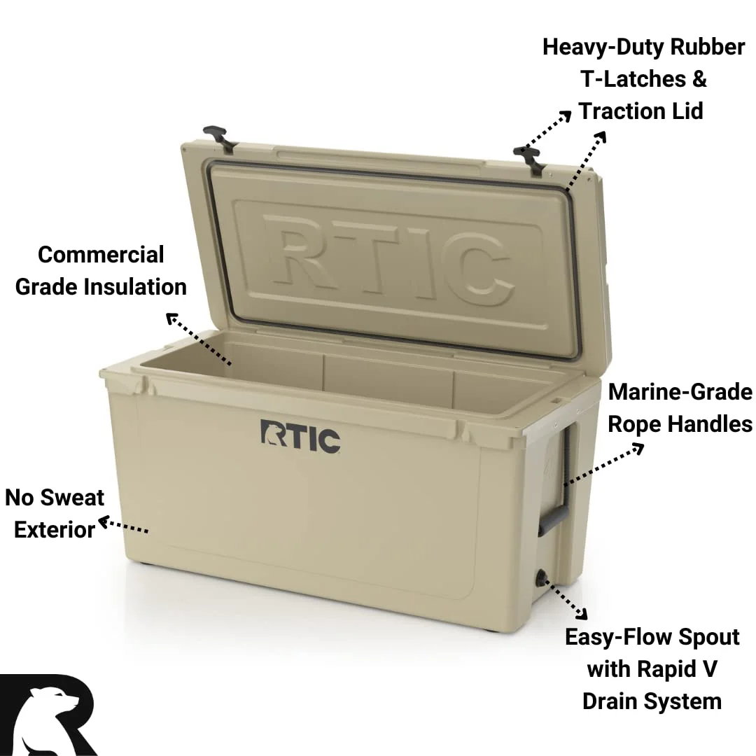 RTIC 145 QT Ultra-Tough Rotomolded Hard-Sided Ice Chest Cooler, White, Fits 195 Cans