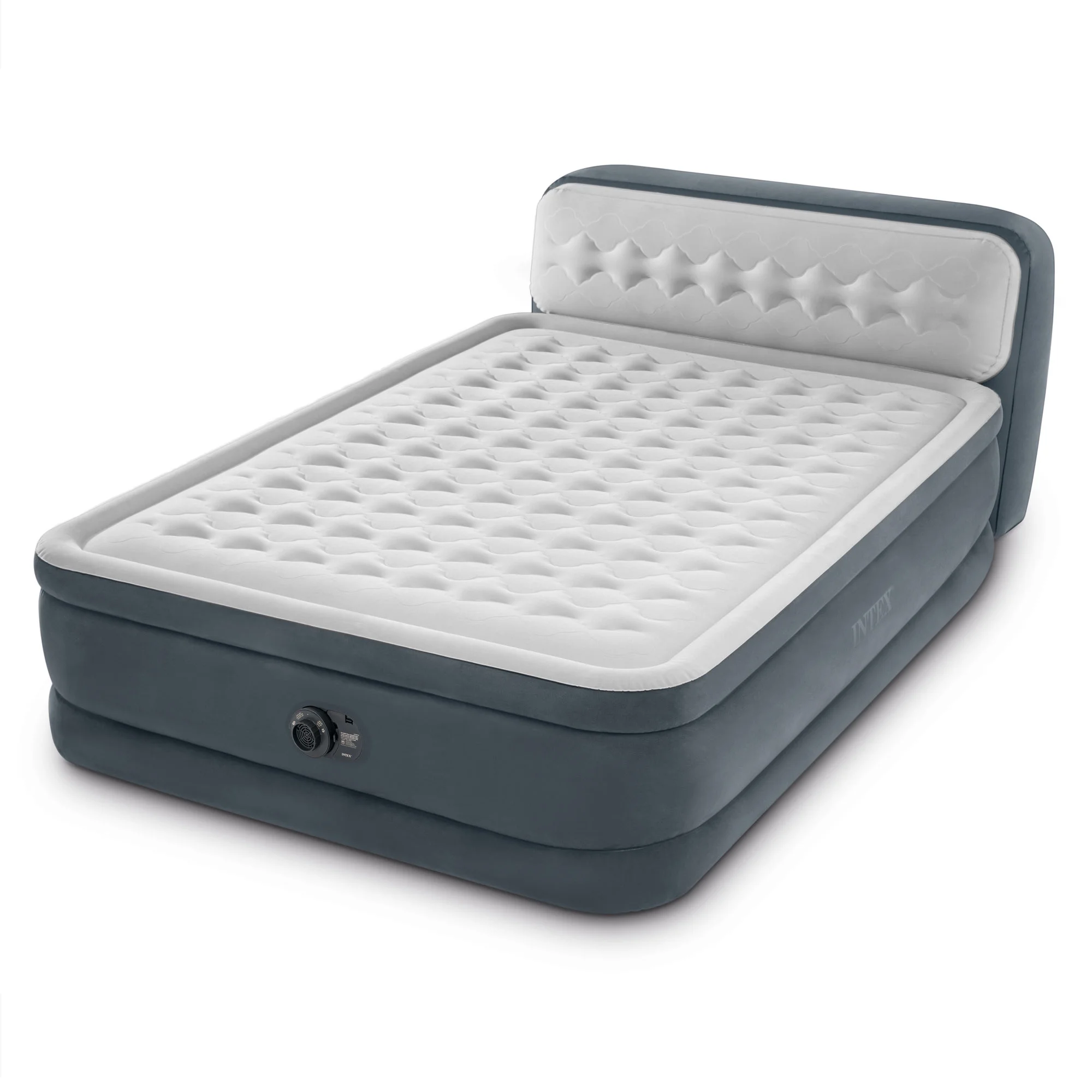 Open Box Intex Dura-Beam Deluxe Plush Headboard Queen Mattress Built-In Pump