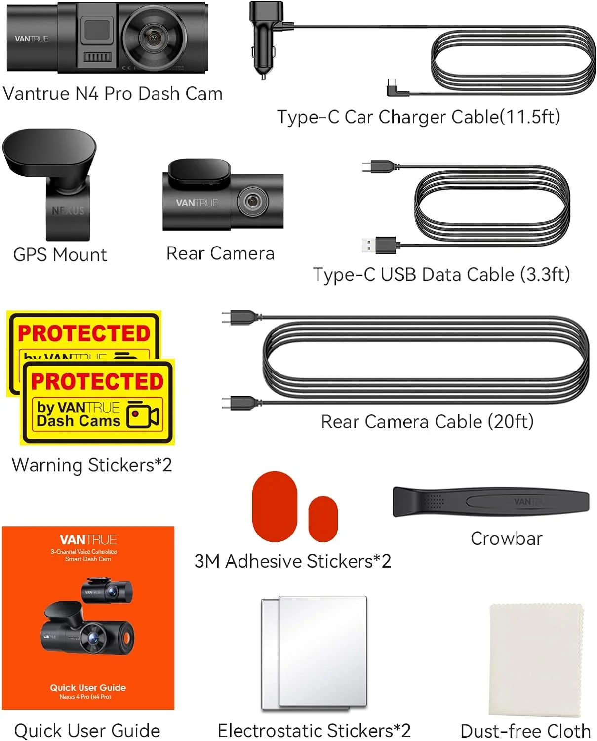 Vantrue Nexus 4  Pro 3 Channel 4K WiFi Dash Cam, STARVIS 2 IMX678 Night Vision, Voice Control, HDR, 24 Hours Parking Mode, Support 512GB Max