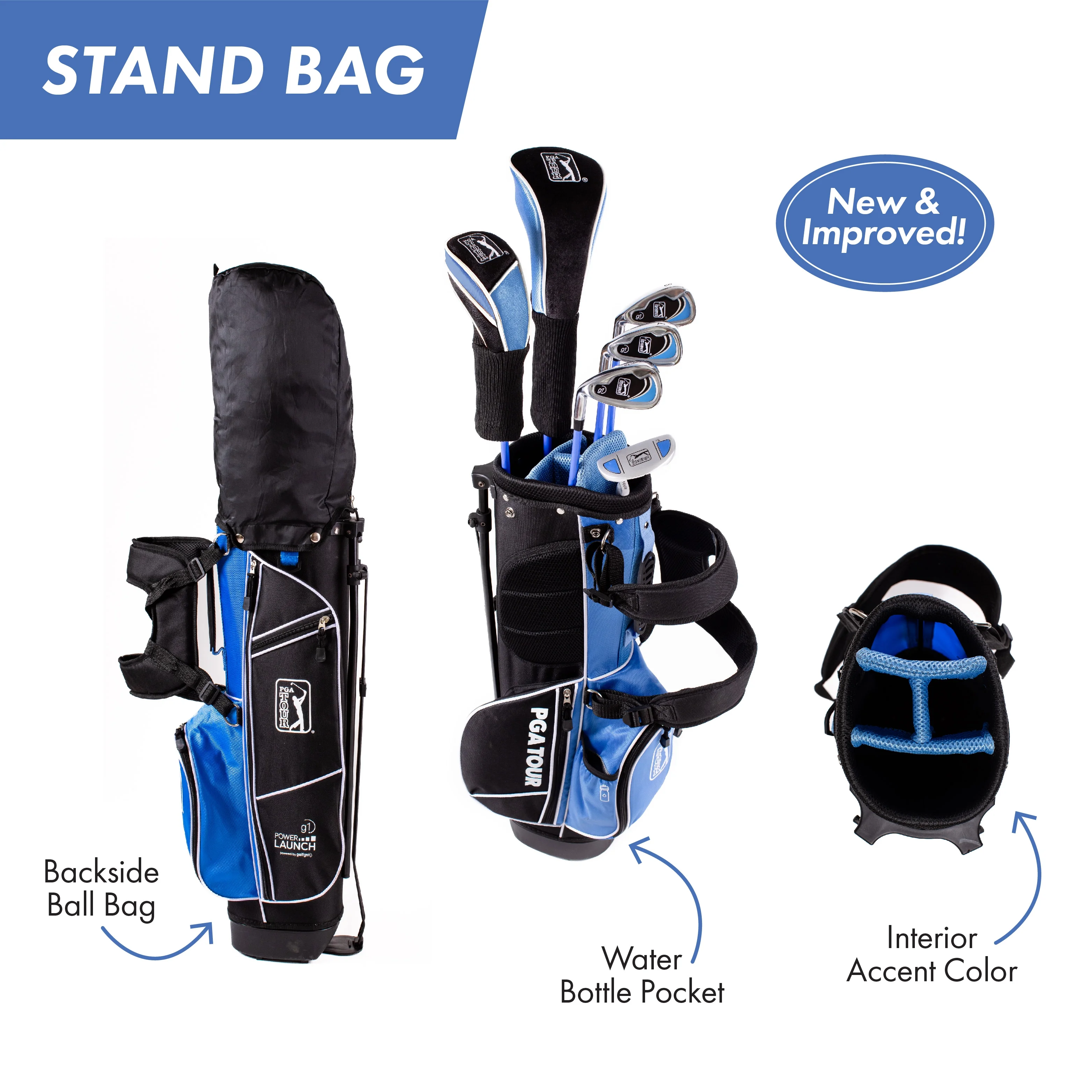 PGA Tour Right-Handed 10 Piece Kids Golf Club Stand Bag Set; Player Height 4'8 - 5'2