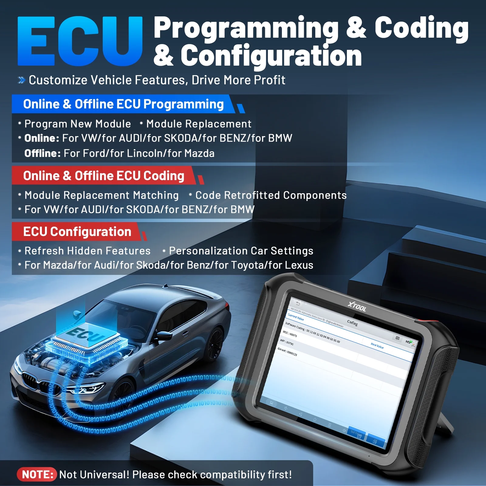 XTOOL X100 Max Automotive Key Fob Programmer Diagnostic Tool, OBD2 Scanner Bi-Directional Scan Tool with KC501, 42 Services