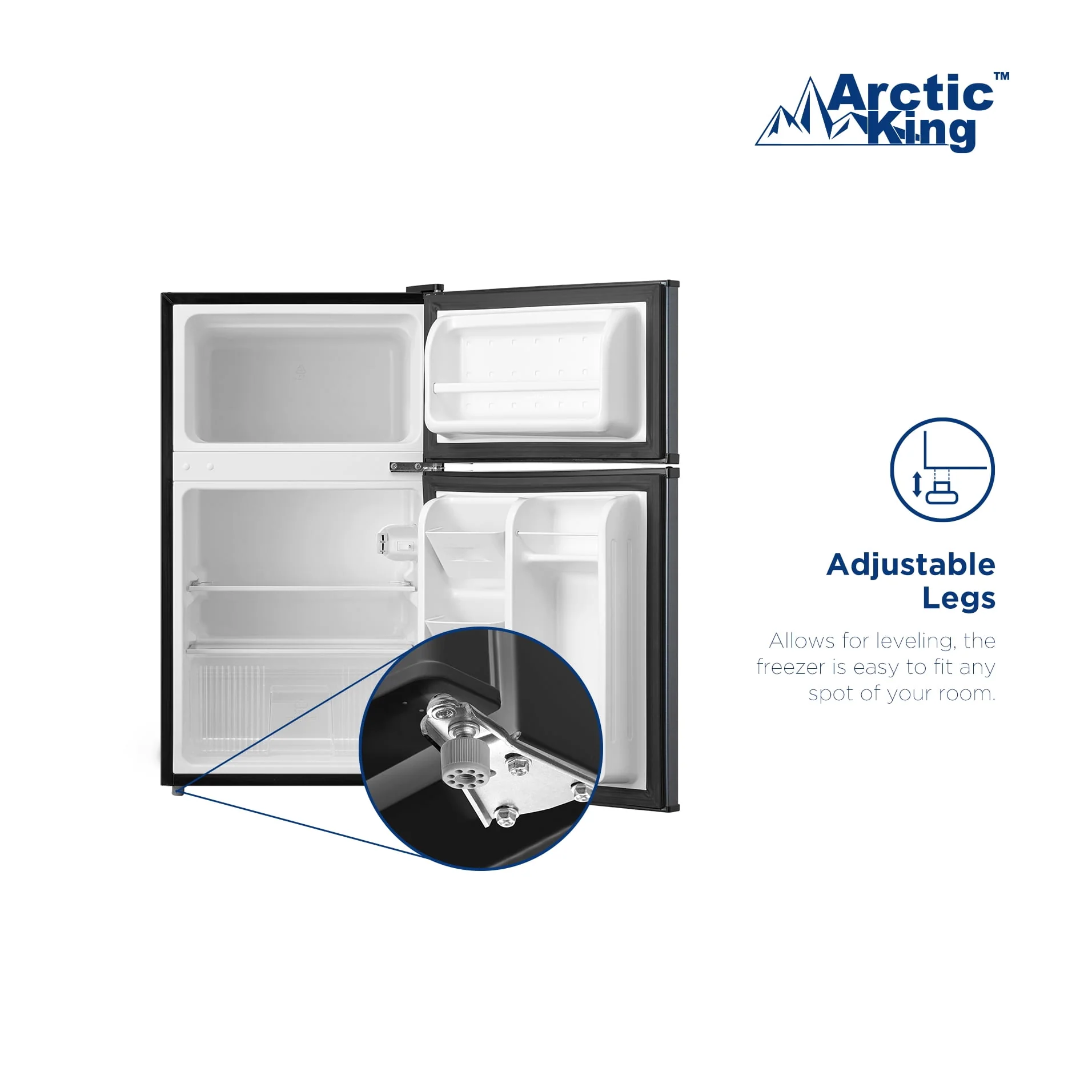 Arctic King 3.2 Cu ft Two Door Mini Fridge with Freezer, Stainless Steel, E-Star, ARM32D5ASL