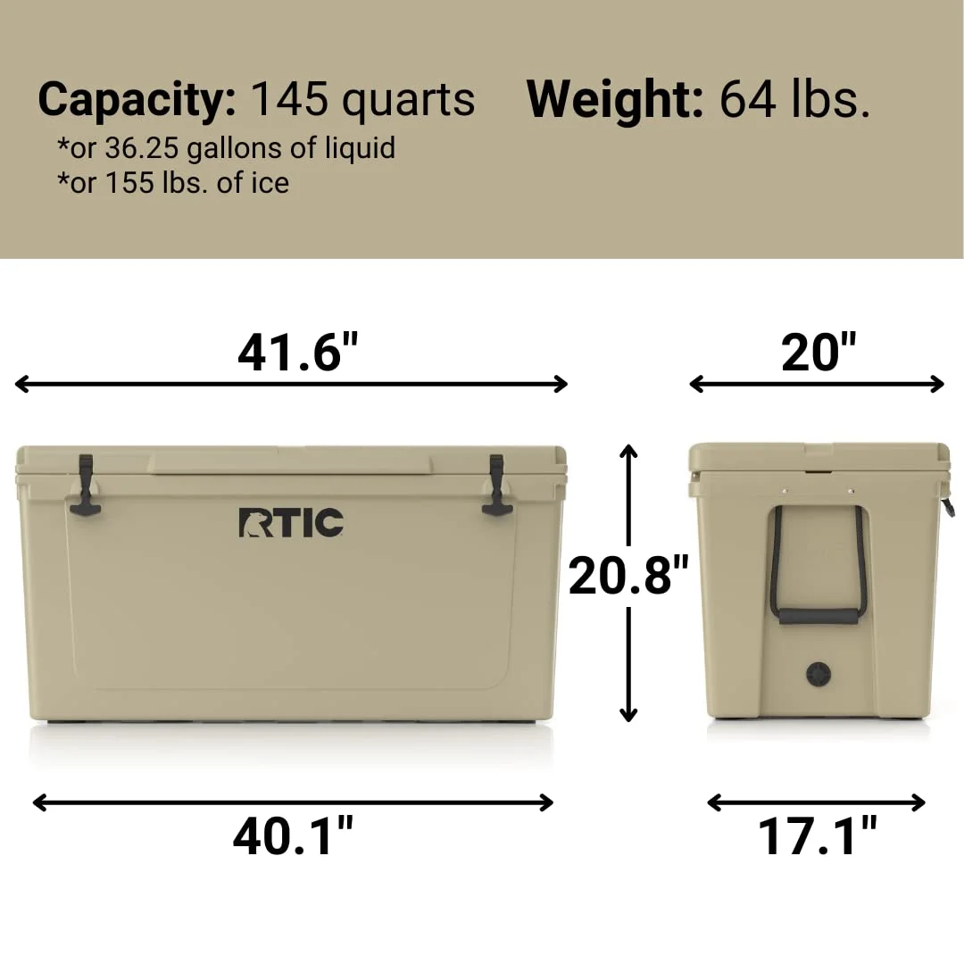 RTIC 145 QT Ultra-Tough Rotomolded Hard-Sided Ice Chest Cooler, White, Fits 195 Cans