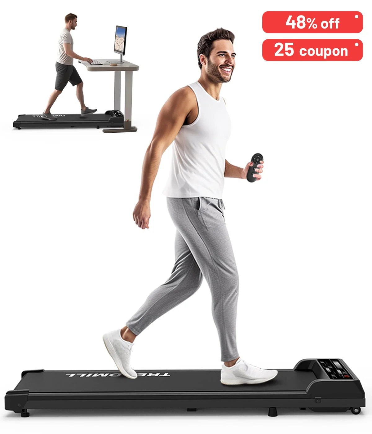 Walking Treadmill Under Desk Portable Walking Pad 265LBS 2.25HP for Home Office, Black