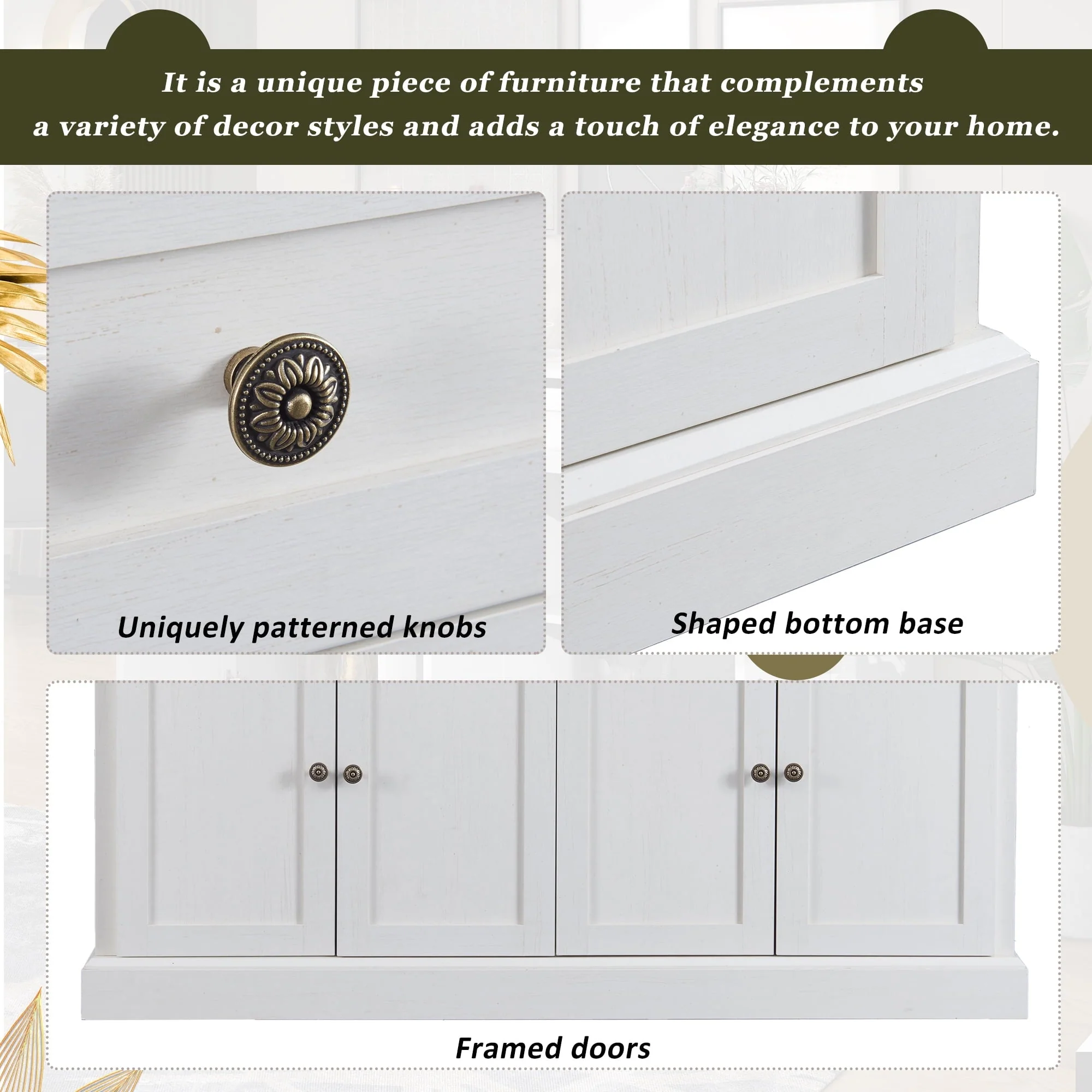 KEHOMY Kitchen Sideboard Storage Buffet Cabinet, with 2 Drawers and 4 Doors Adjustable Shelves for Dining Room, Living Room, Antique White