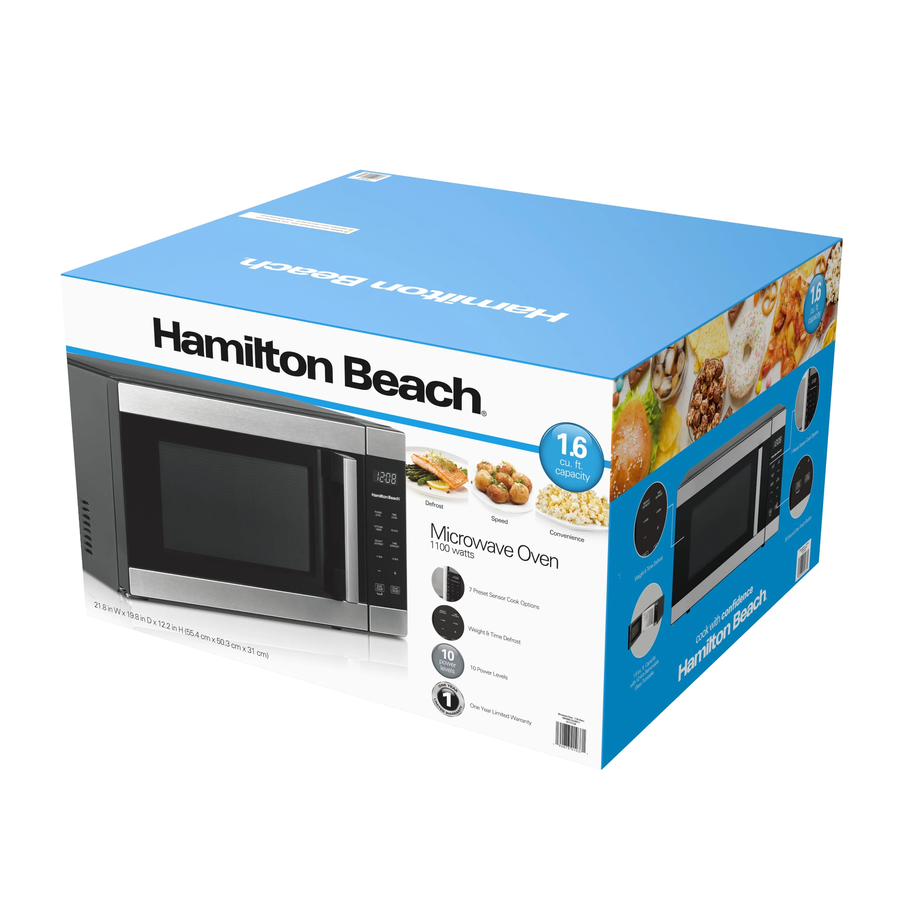 Hamilton Beach 1.6 cu ft Sensor Cook Countertop Microwave Oven in Stainless Steel