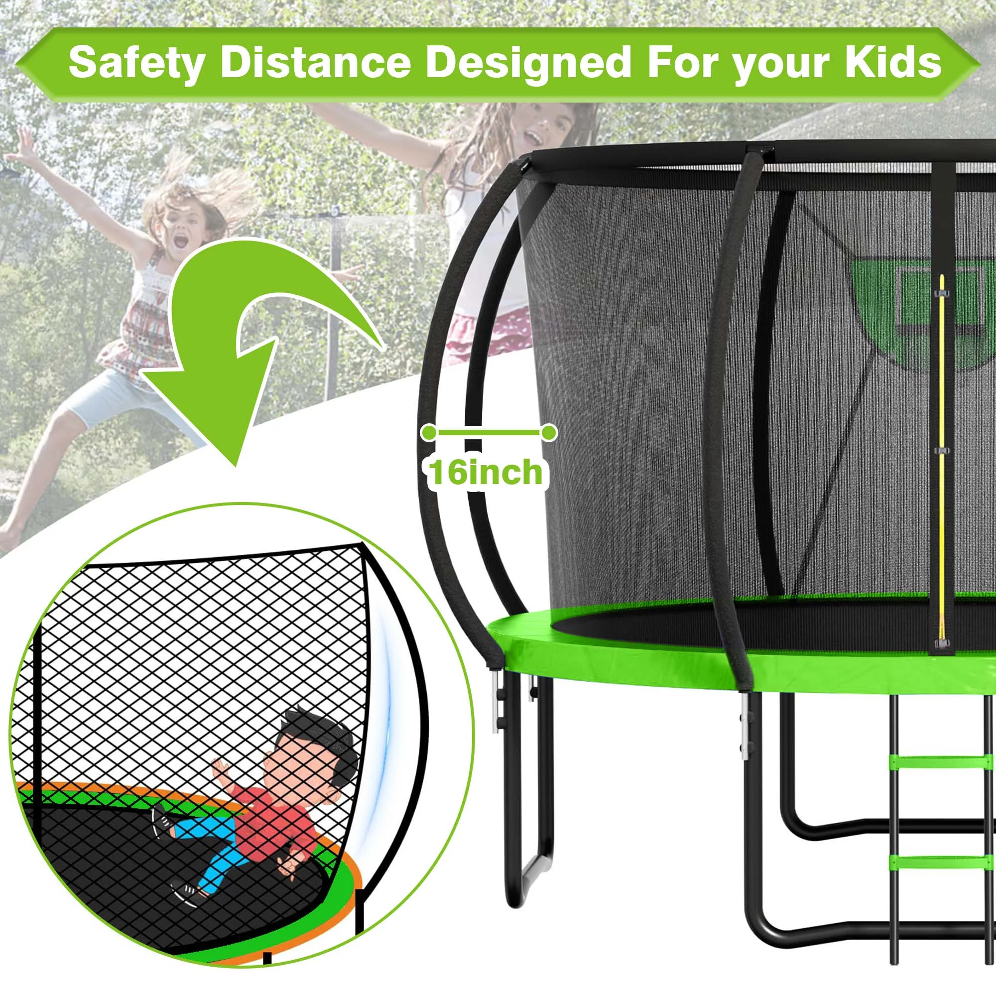 GVDV 16FT Outdoor Trampoline for Kids & Adults, Recreational Trampoline w/Ladder & Safety Net