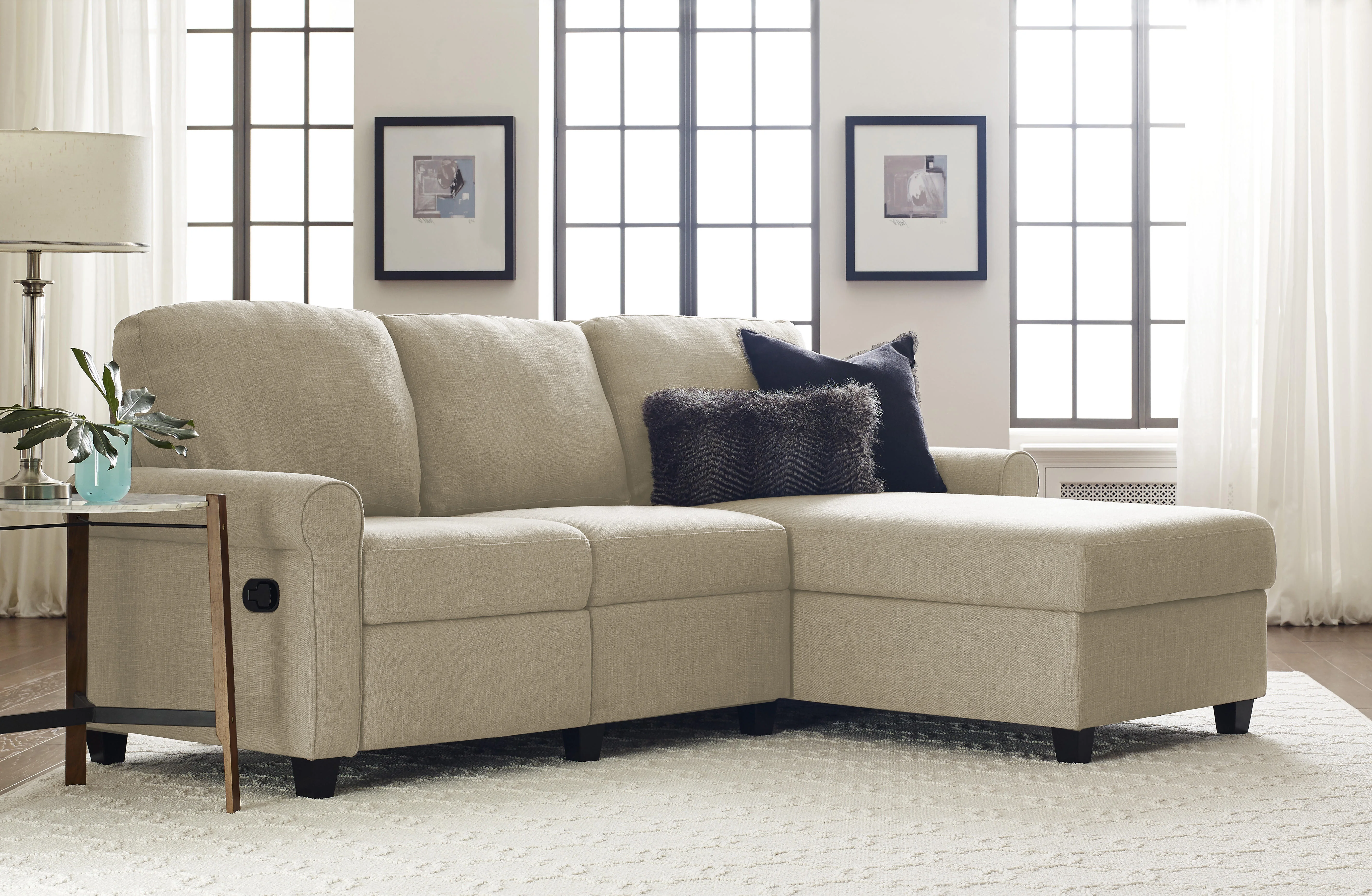 Serta Copenhagen Reclining Sectional with Right Storage Chaise - Oatmeal