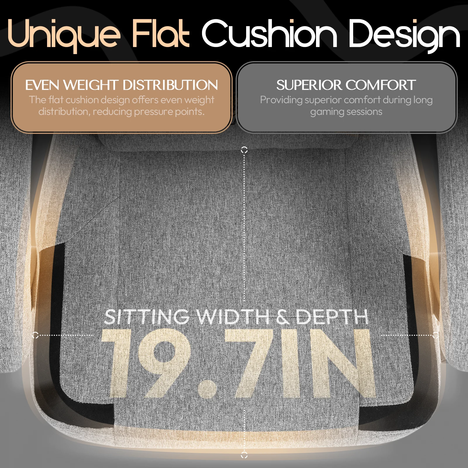 GOOSEA Fabric Gaming Chair with Pocket Spring Cushion, Breathable Computer Chair with Massage Lumbar Support and Footrest, High Back Office Chair for Adults, 300lbs, Grey