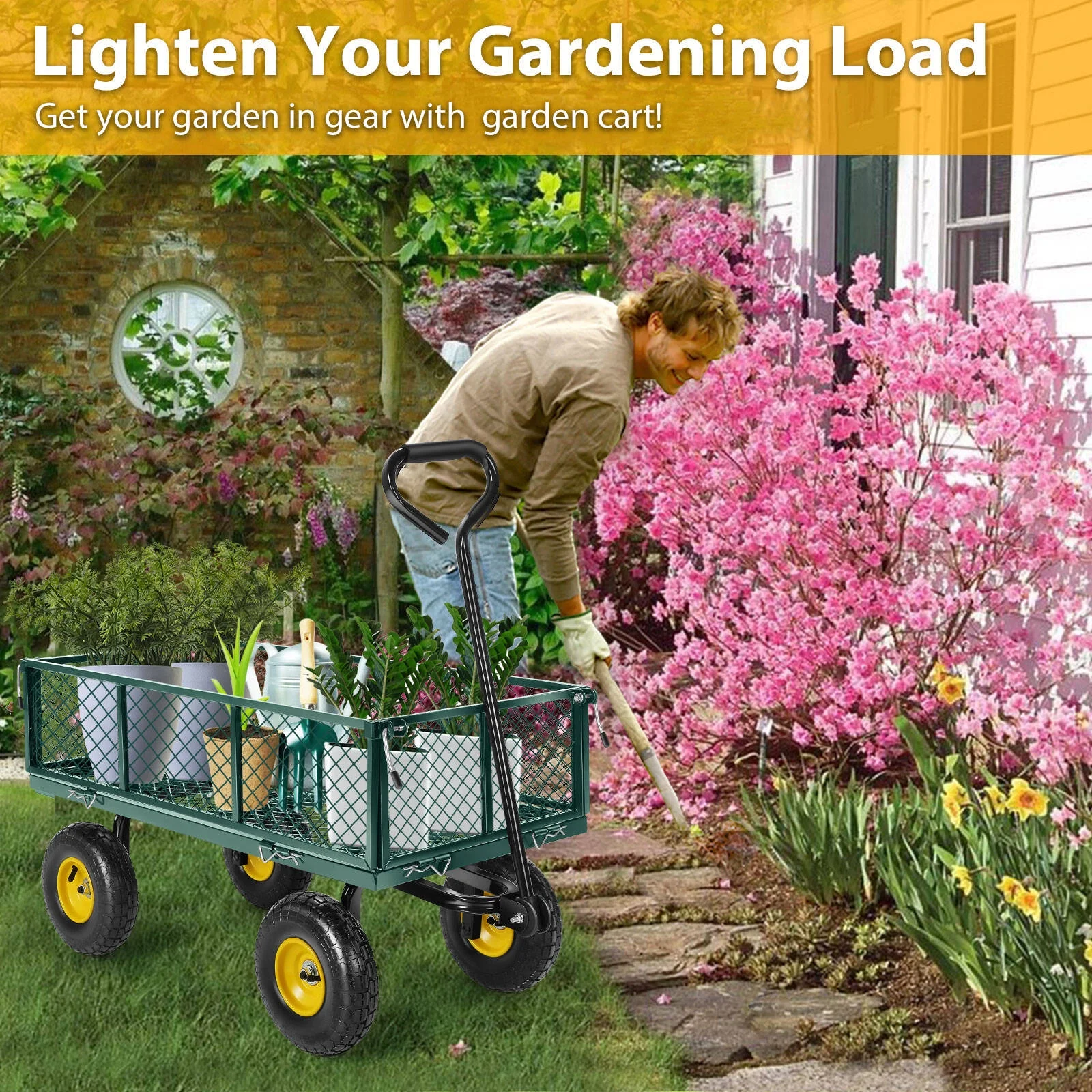 Farmdex Steel Mesh Garden Cart with 10