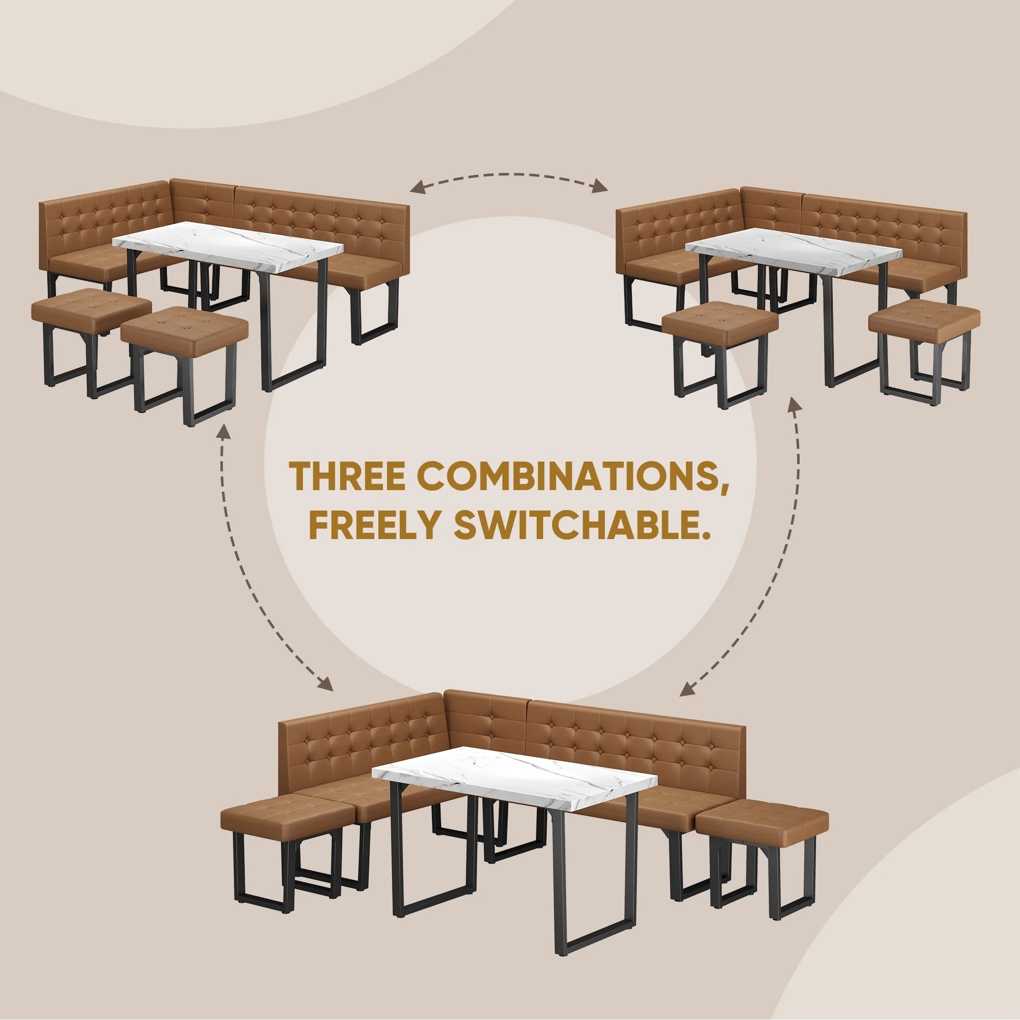 Brafab 5 Piece Corner Dining Breakfast Nook with Table and Bench Modern Kitchen Table Set with Gray Upholstered Banquette Seating