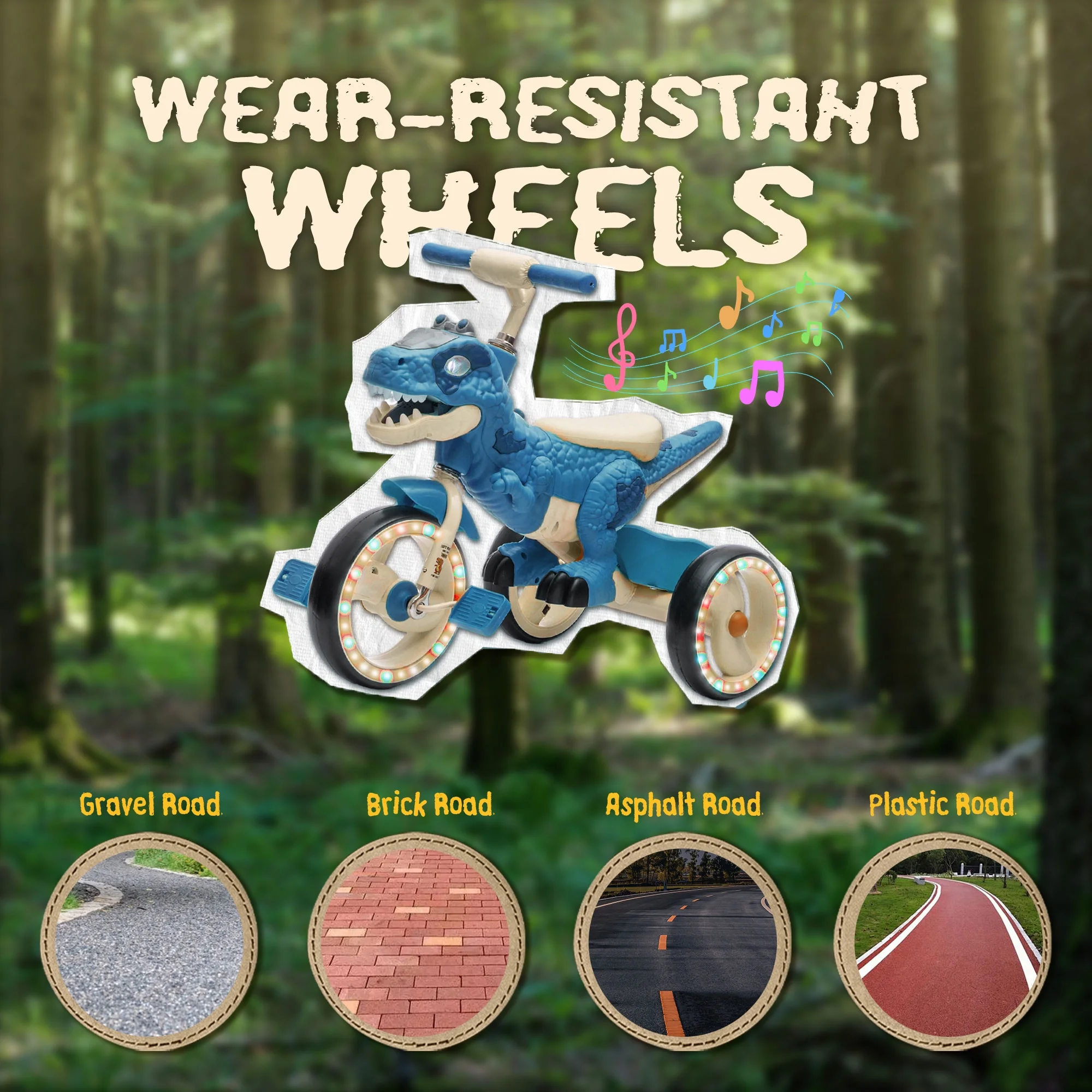 Xuanlur Kids Ride on Dinosaur Tricycle, Toddlers Kid Trike with Wide Flash Wheels, Anti-Slip Pedals, Rear Basket, Music & LED Lights, Toddler Bike Toys Gift for 3-6 Year Old Boys & Girls (Green)