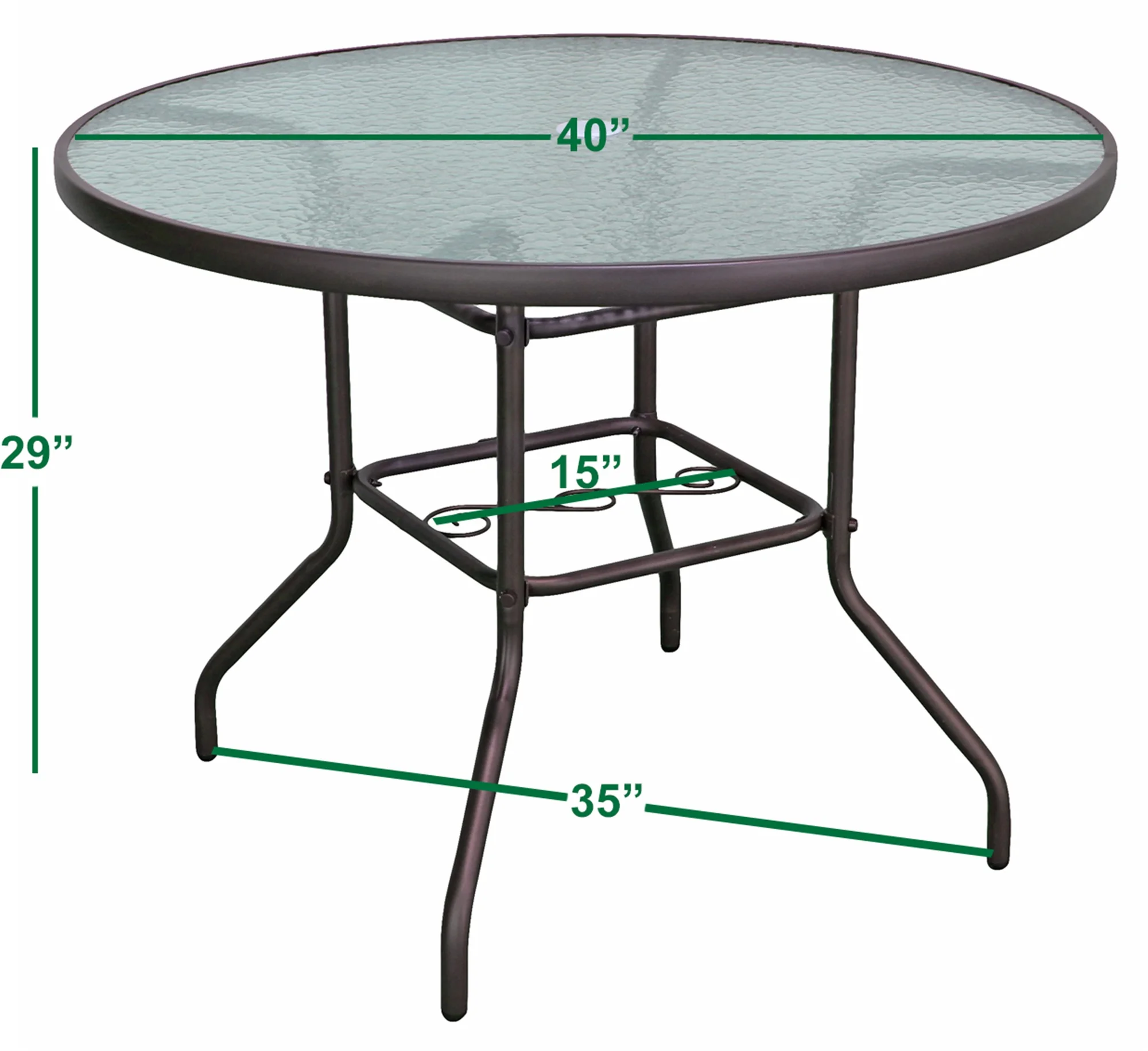 Garden Elements Outdoor Round Patio Dining Table, Steel Base and Rim with Waterwave Glass Top, Brown, 40