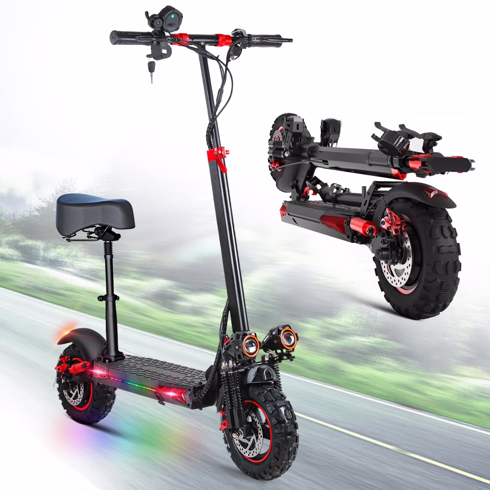 MIWEN 11'' Offroad Electric Scooter for Adult with Seat��1200W Motor up to 34MPH,30-34Miles Long Range Fast Electricscooter��48V 21Ah Foldable Escooter