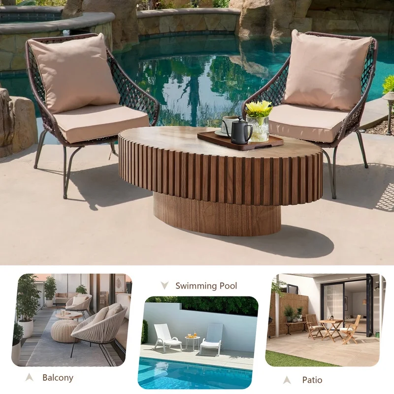 FFH 43.7 inch Oval Coffee Table for Living Room,Handcraft Rustic Corner Coffee Table Nature Wood Relief Sturdy Pedestal for Apartmen,Side Table Centre Table,Nature Wood